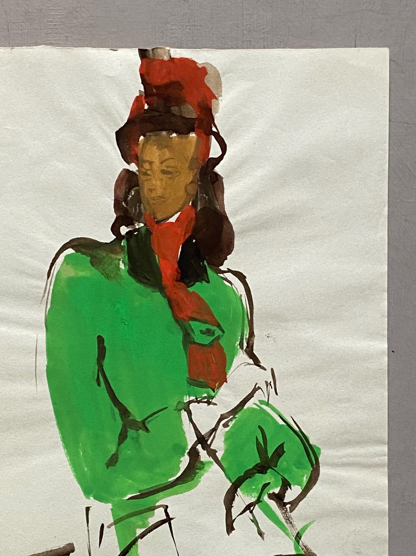 An Original Fashion Sketch, or Croquis, from Parisian Designer Yvette Micas. Hand Painted. 1940s. Size: 28 x 22 cms.