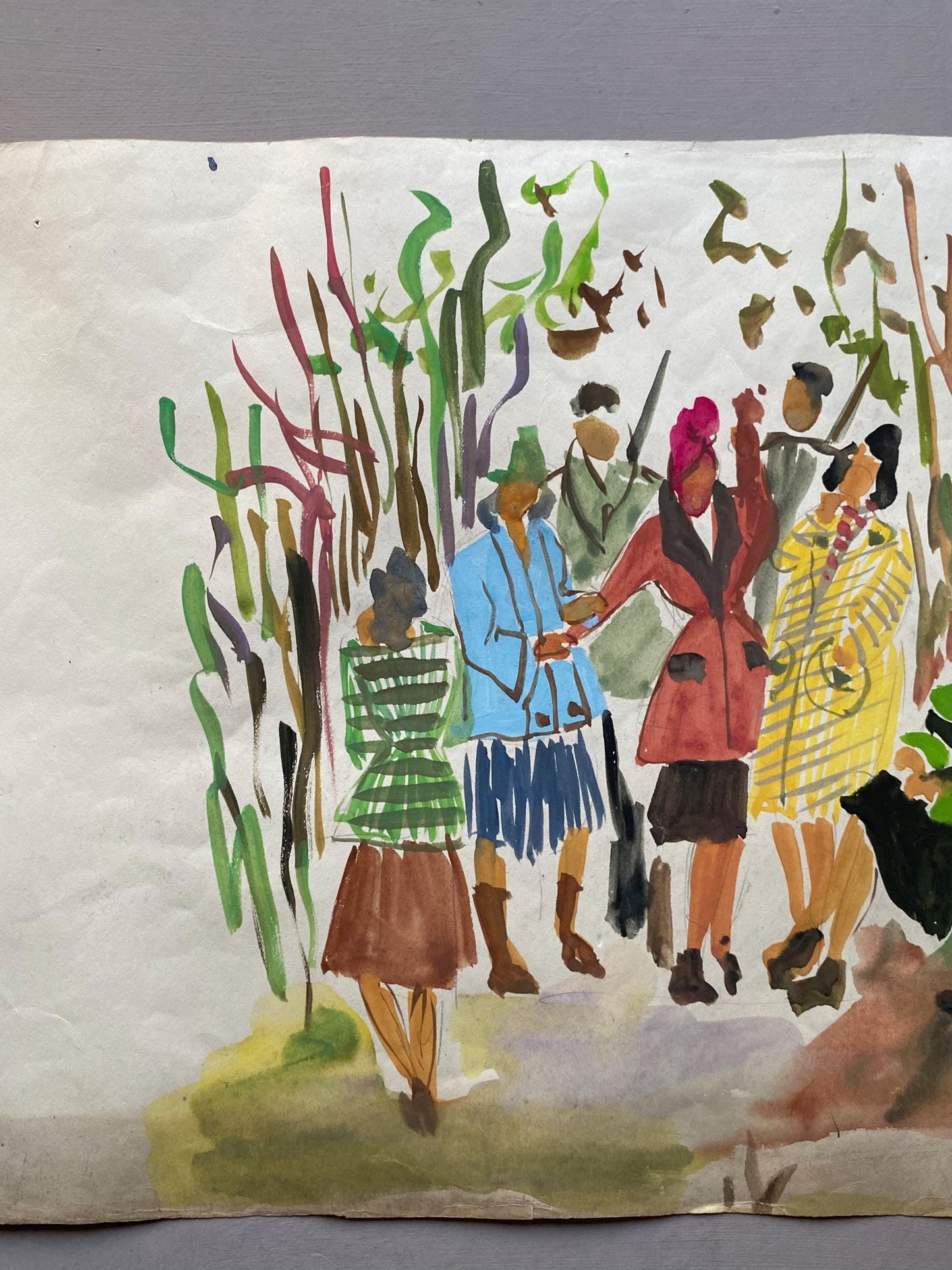 An Original Fashion Sketch, or Croquis, from Parisian Designer Yvette Micas. Hand Painted. 1940s. Size: 28 x 38 cms.