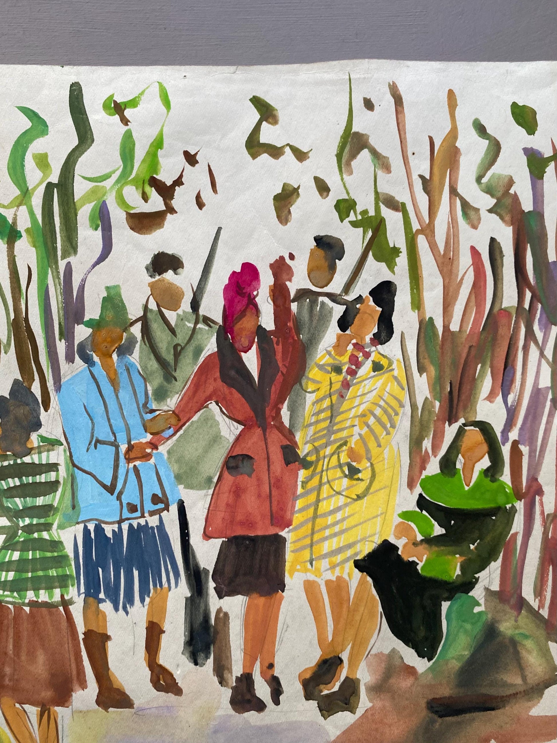 An Original Fashion Sketch, or Croquis, from Parisian Designer Yvette Micas. Hand Painted. 1940s. Size: 28 x 38 cms.