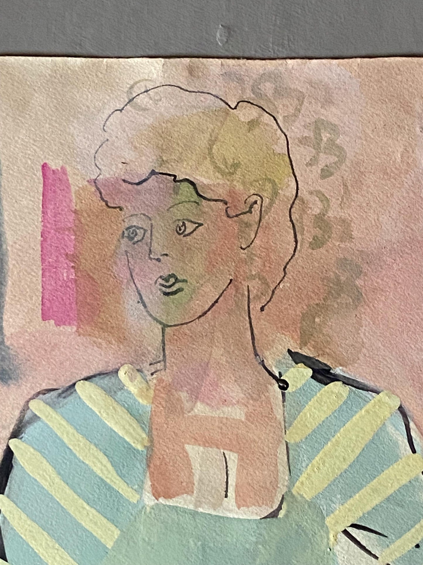 An Original Fashion Sketch, or Croquis, from Parisian Designer Yvette Micas. Hand Painted. 1940s. Size: 38.5 x 28 cms.