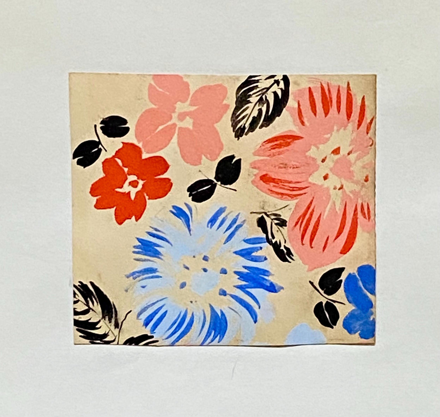 An Original Antique French Textile Design. Floral. Hand Drawn and Painted. 1930s. Size: 9 x 10 cms.