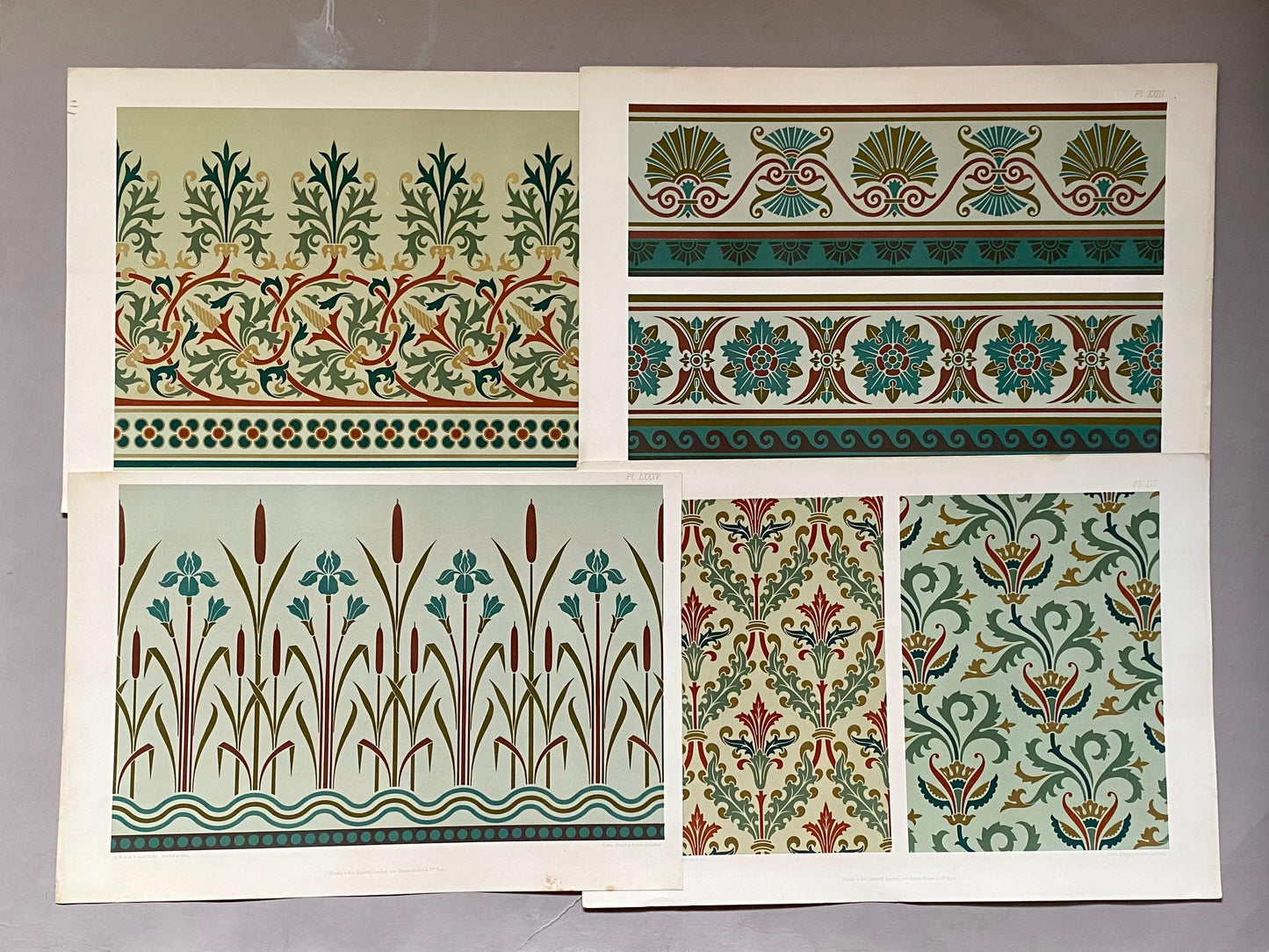 4 Original Art Deco Lithographs by G. A. & M. A. Audsley. Published by Blackie and Sons. Size: 41.5 x 29 cms.