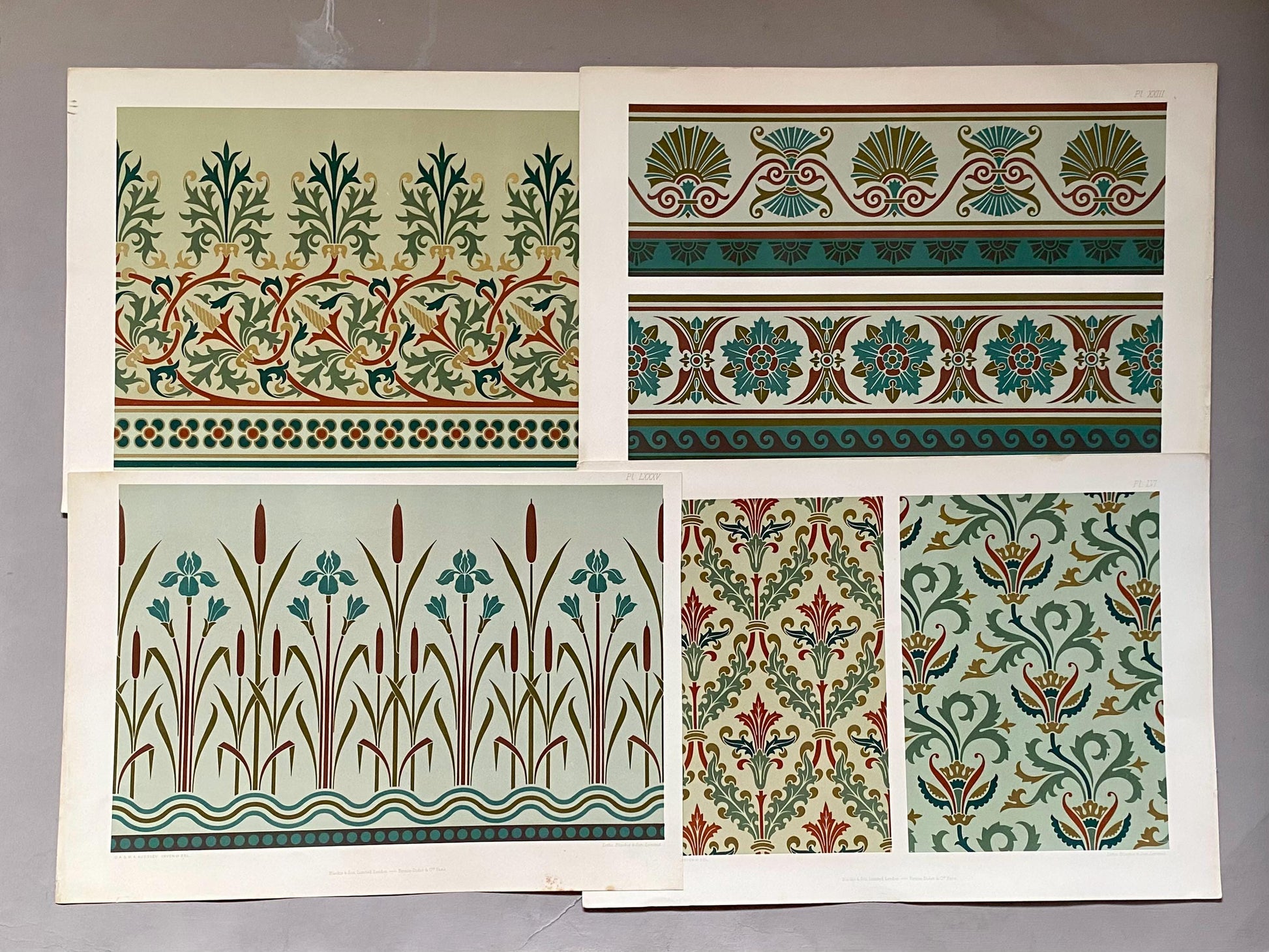 4 Original Art Deco Lithographs by G. A. & M. A. Audsley. Published by Blackie and Sons. Size: 41.5 x 29 cms.
