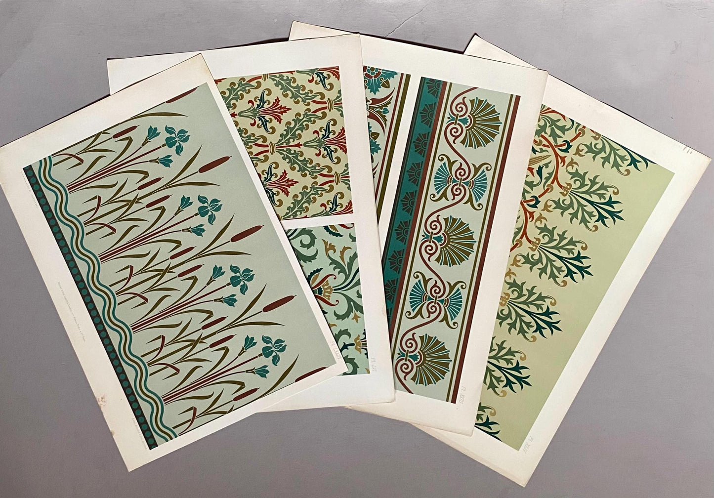 4 Original Art Deco Lithographs by G. A. & M. A. Audsley. Published by Blackie and Sons. Size: 41.5 x 29 cms.