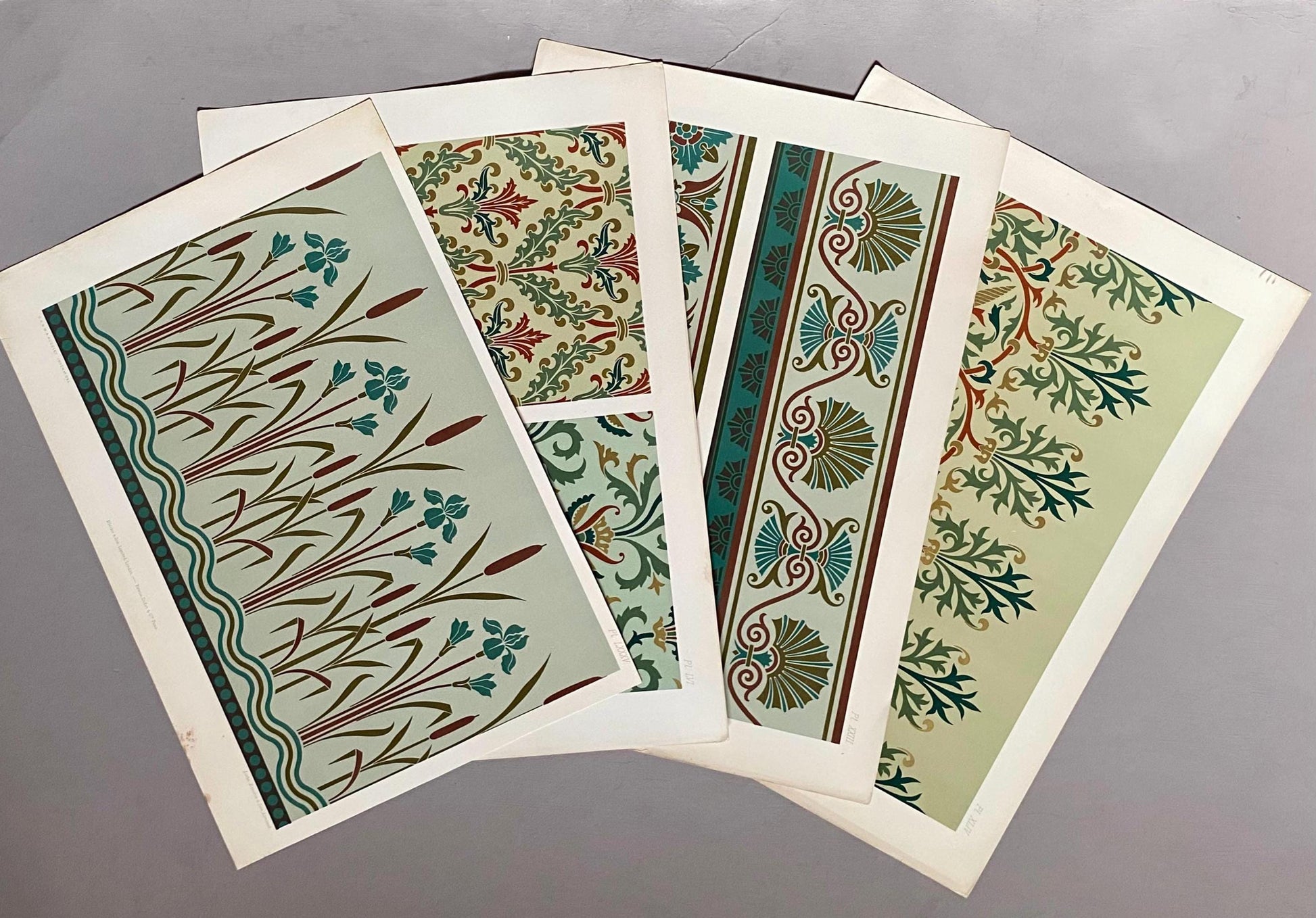 4 Original Art Deco Lithographs by G. A. & M. A. Audsley. Published by Blackie and Sons. Size: 41.5 x 29 cms.