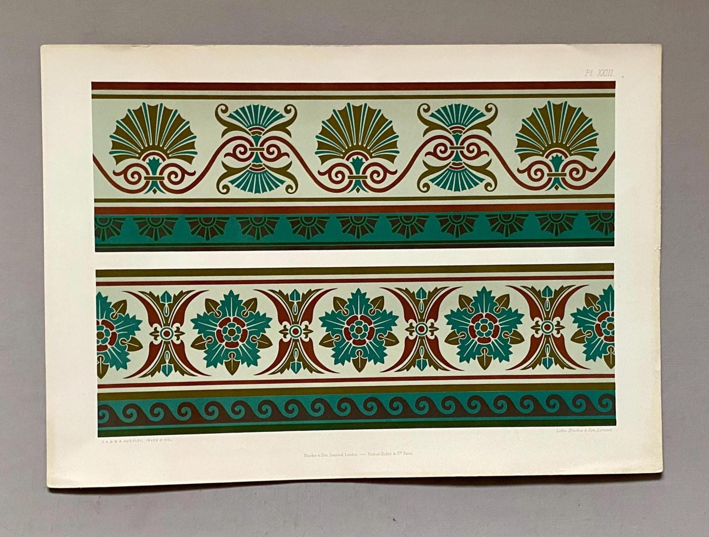 4 Original Art Deco Lithographs by G. A. & M. A. Audsley. Published by Blackie and Sons. Size: 41.5 x 29 cms.