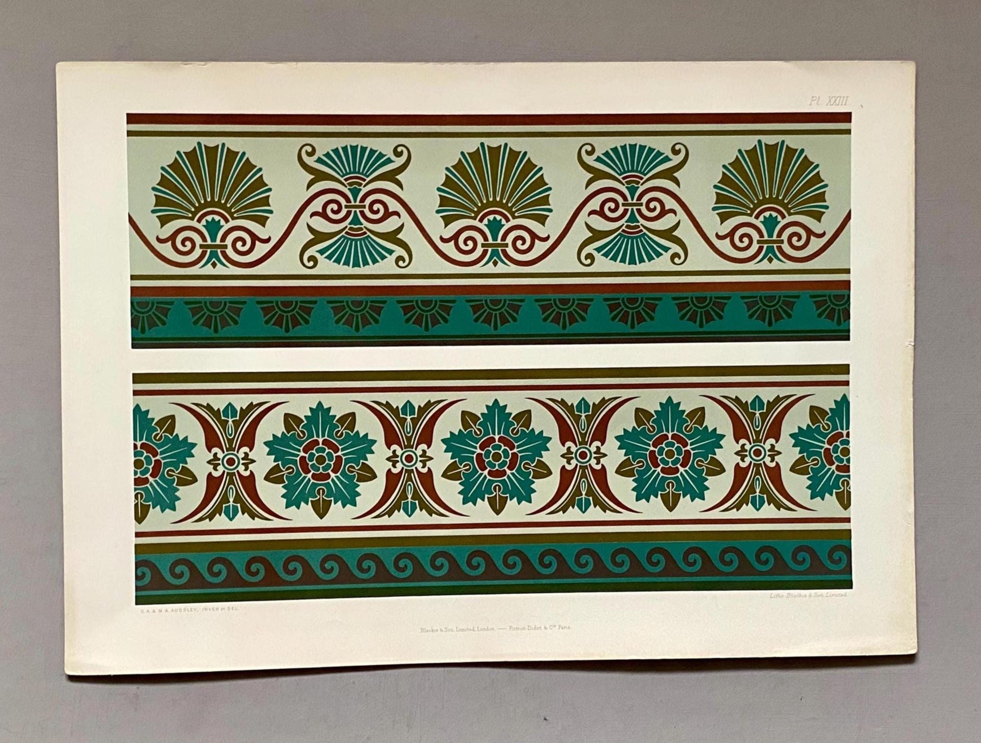 4 Original Art Deco Lithographs by G. A. & M. A. Audsley. Published by Blackie and Sons. Size: 41.5 x 29 cms.