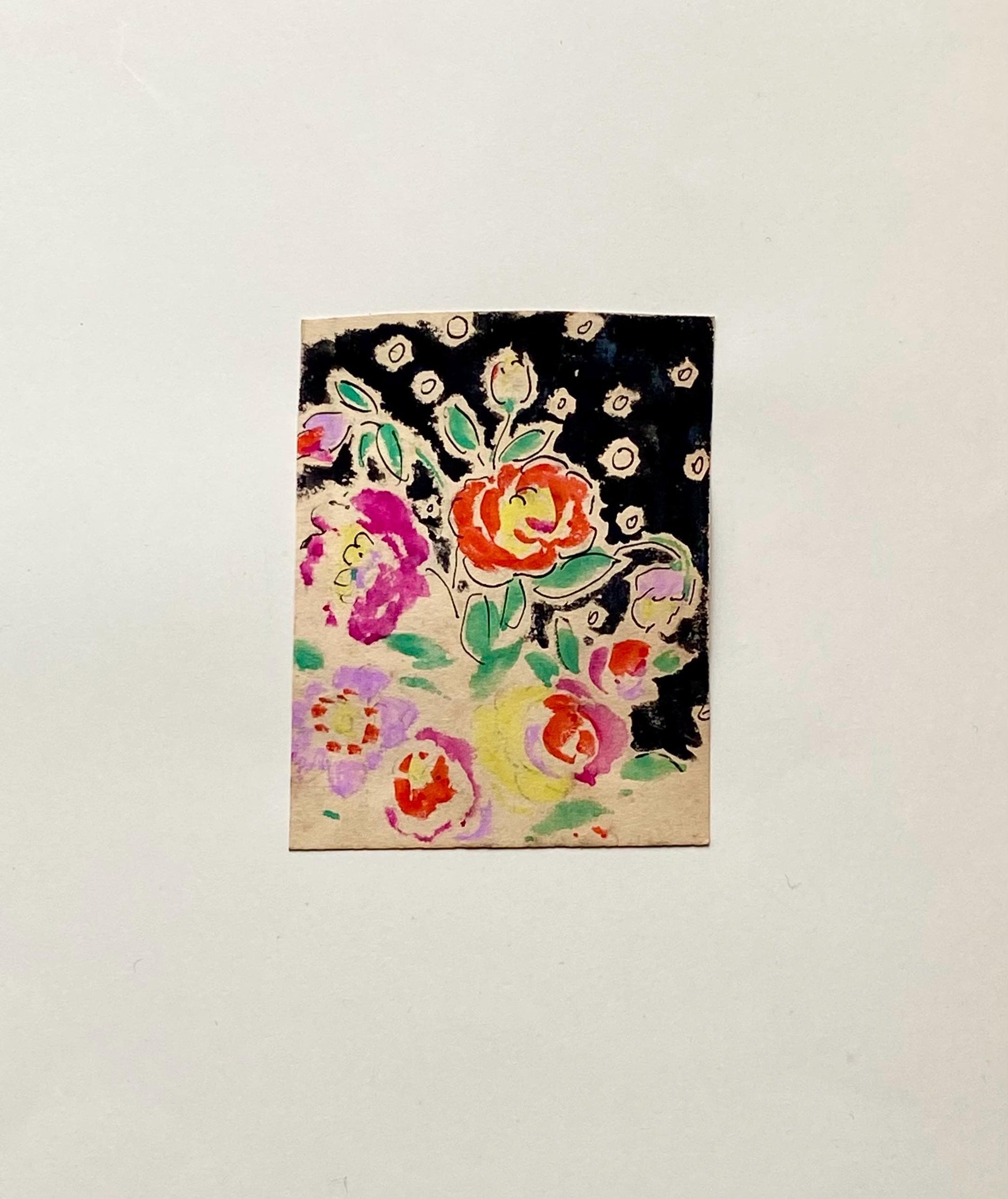 An Original Antique French Textile Design. Floral. Hand Drawn and Painted. 1930s. Size: 7.5 x 6 cms.