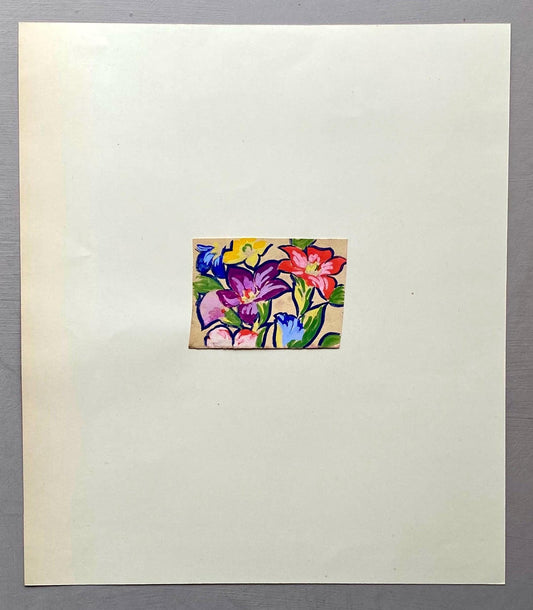 An Original Antique French Textile Design. Floral. Hand Drawn and Painted. 1930s. Size: 5 x 6.8 cms.