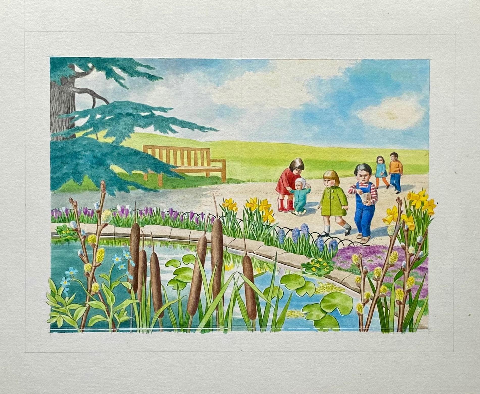 An Original Illustration From 'Park Animals' Showing Spring Flowers. Watercolour. Unsigned. Size: 14.7 x 25 cms.