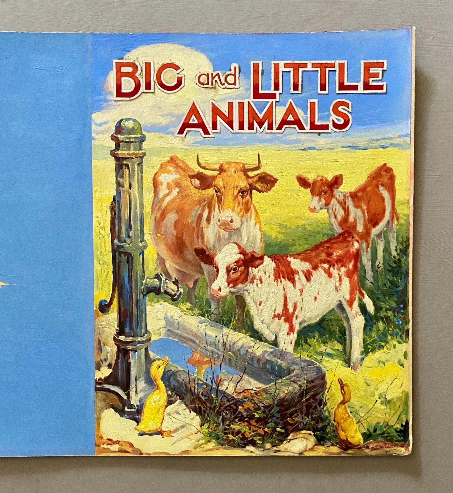 Big and Little Animals. An Original Illustration For The Cover of A Children's Book. With Accompanying Book. Medium: Gouache. Circa 1950.