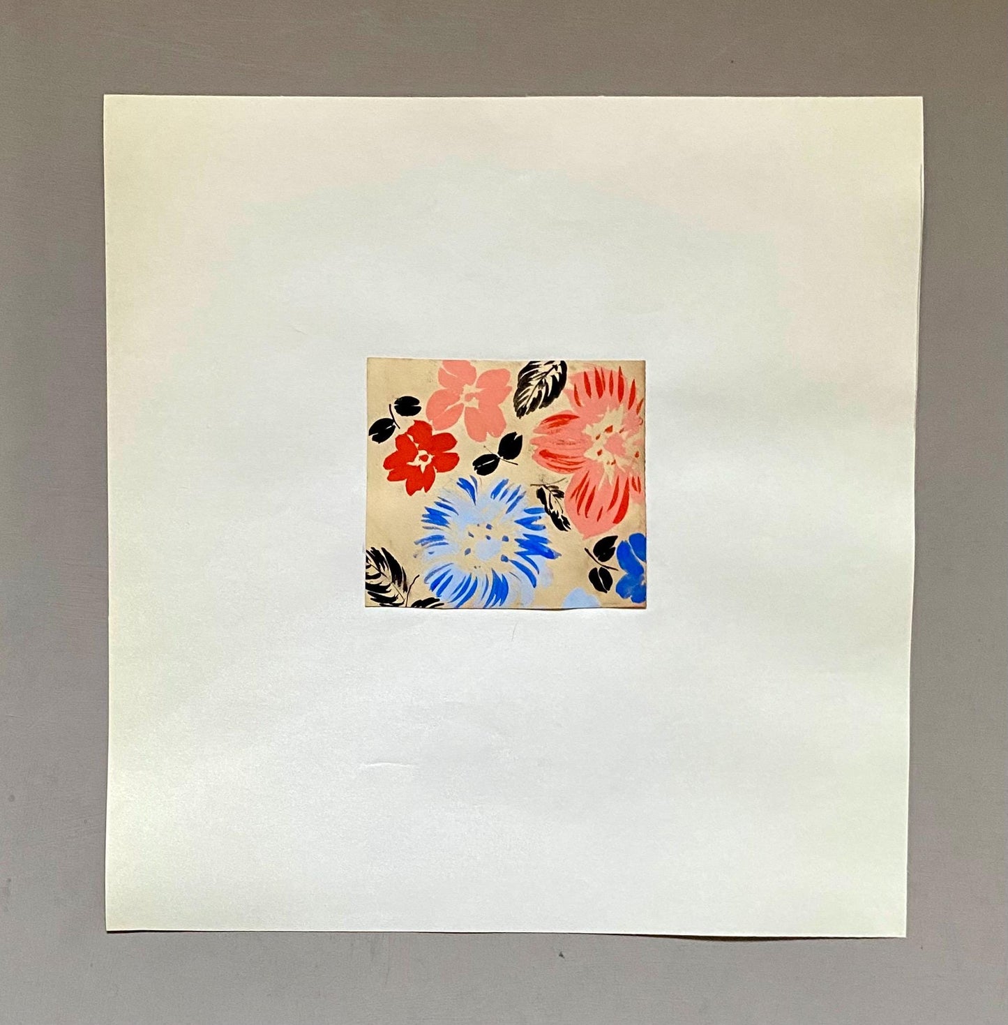 An Original Antique French Textile Design. Floral. Hand Drawn and Painted. 1930s. Size: 9 x 10 cms.