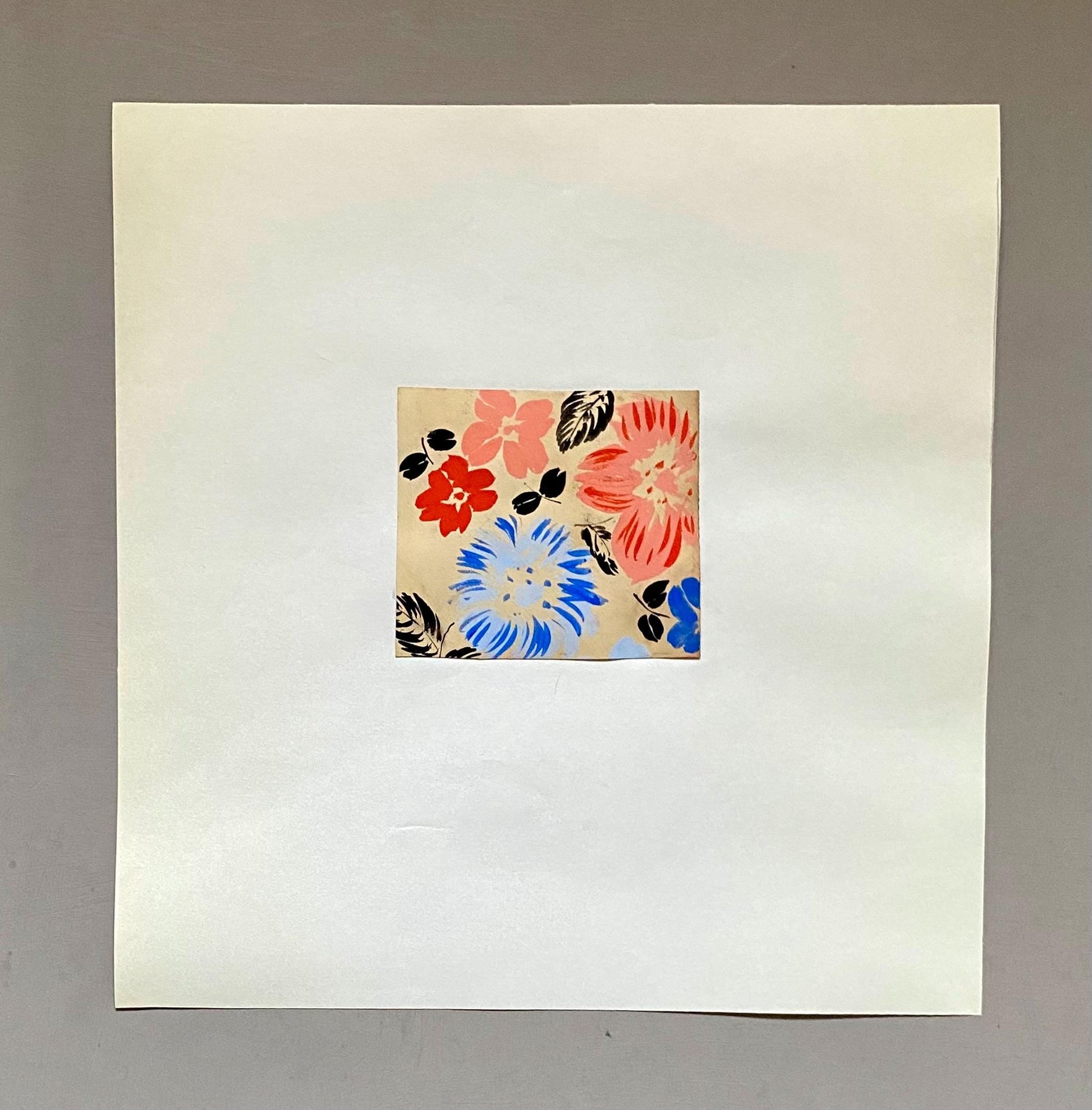 An Original Antique French Textile Design. Floral. Hand Drawn and Painted. 1930s. Size: 9 x 10 cms.