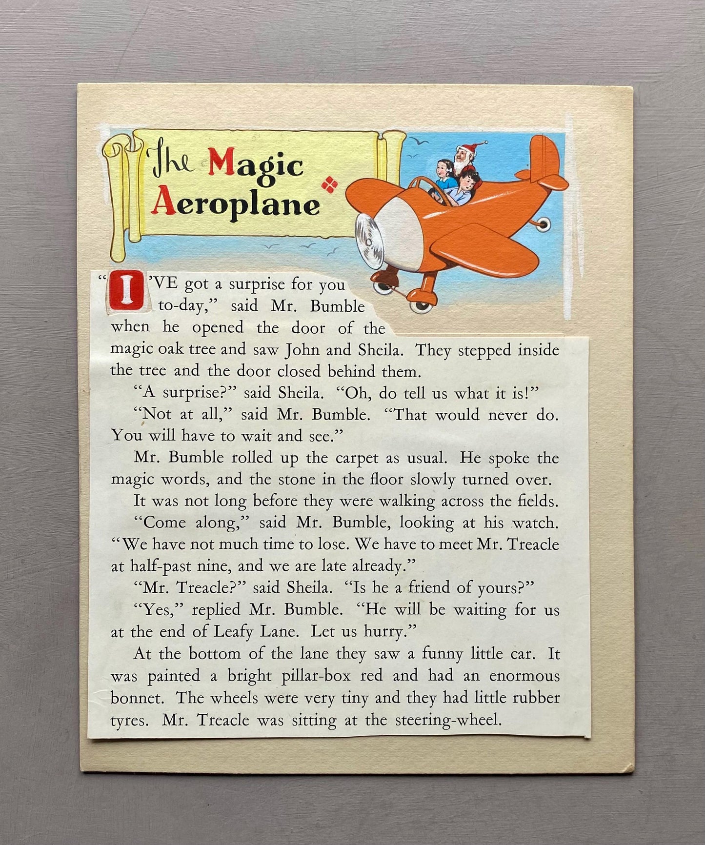 The Magic Aeroplane. 5 Original Watercolour Illustrations From The 1950’s. With Text. Size: 23.5 x 19 cms.