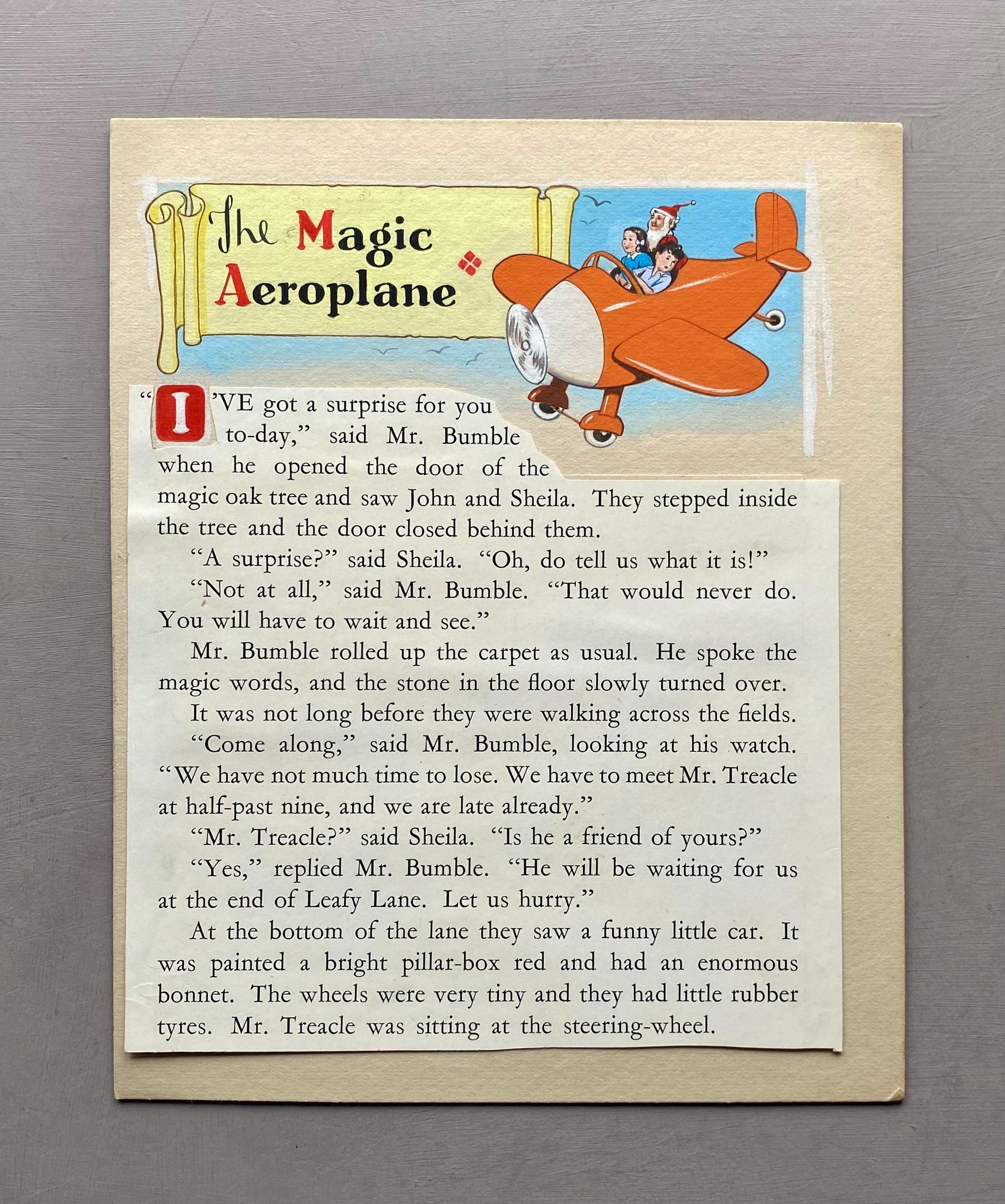 The Magic Aeroplane. 5 Original Watercolour Illustrations From The 1950’s. With Text. Size: 23.5 x 19 cms.