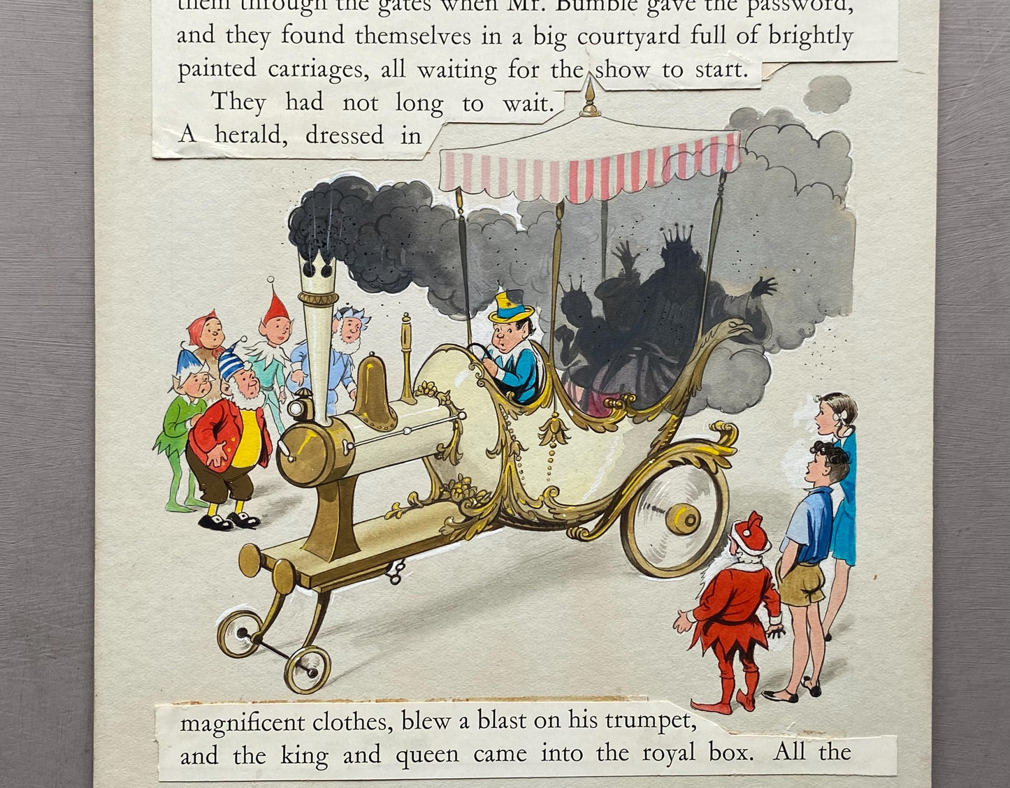 The Magic Aeroplane. 5 Original Watercolour Illustrations From The 1950’s. With Text. Size: 23.5 x 19 cms.