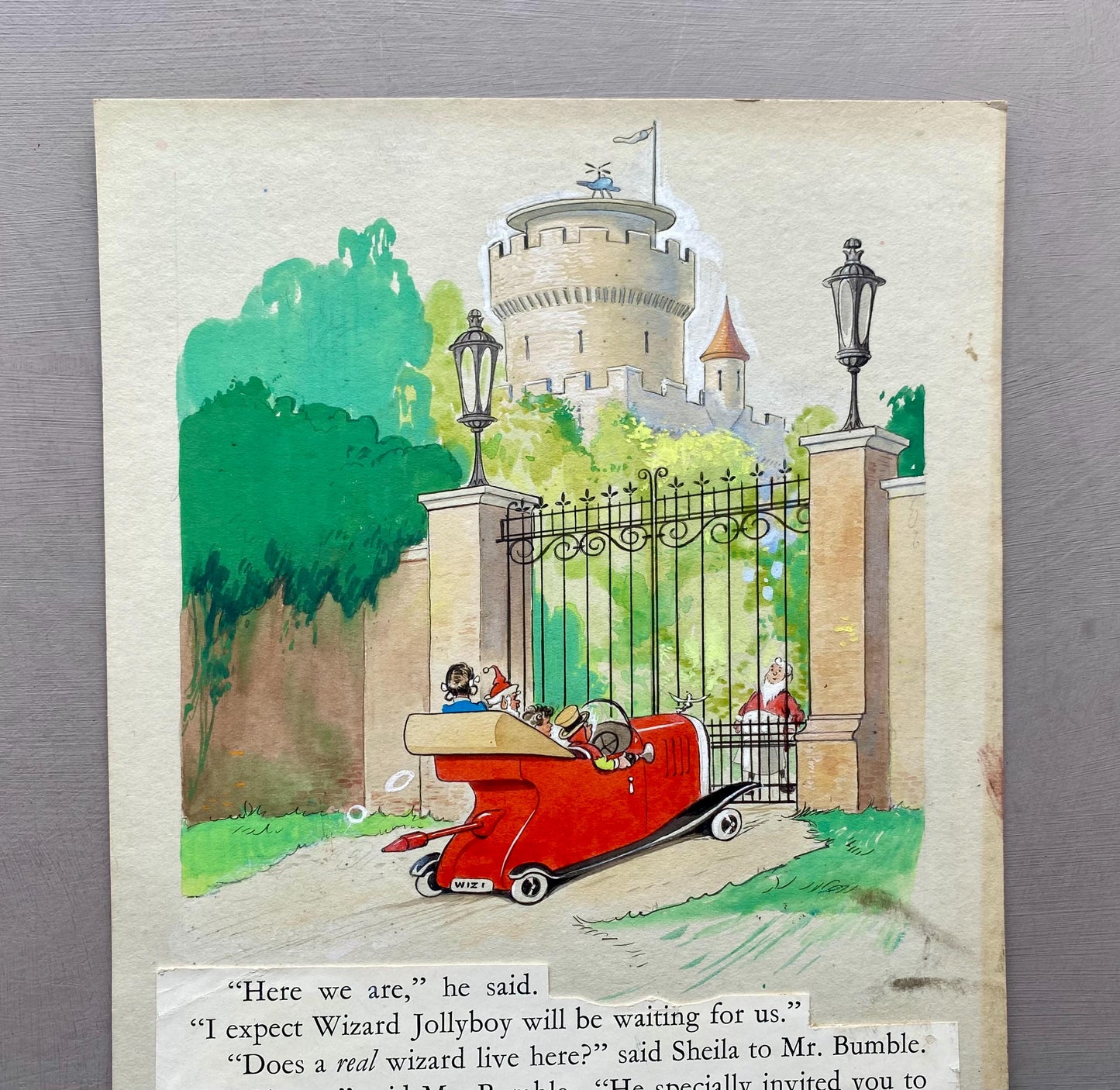 The Magic Aeroplane. 5 Original Watercolour Illustrations From The 1950’s. With Text. Size: 23.5 x 19 cms.