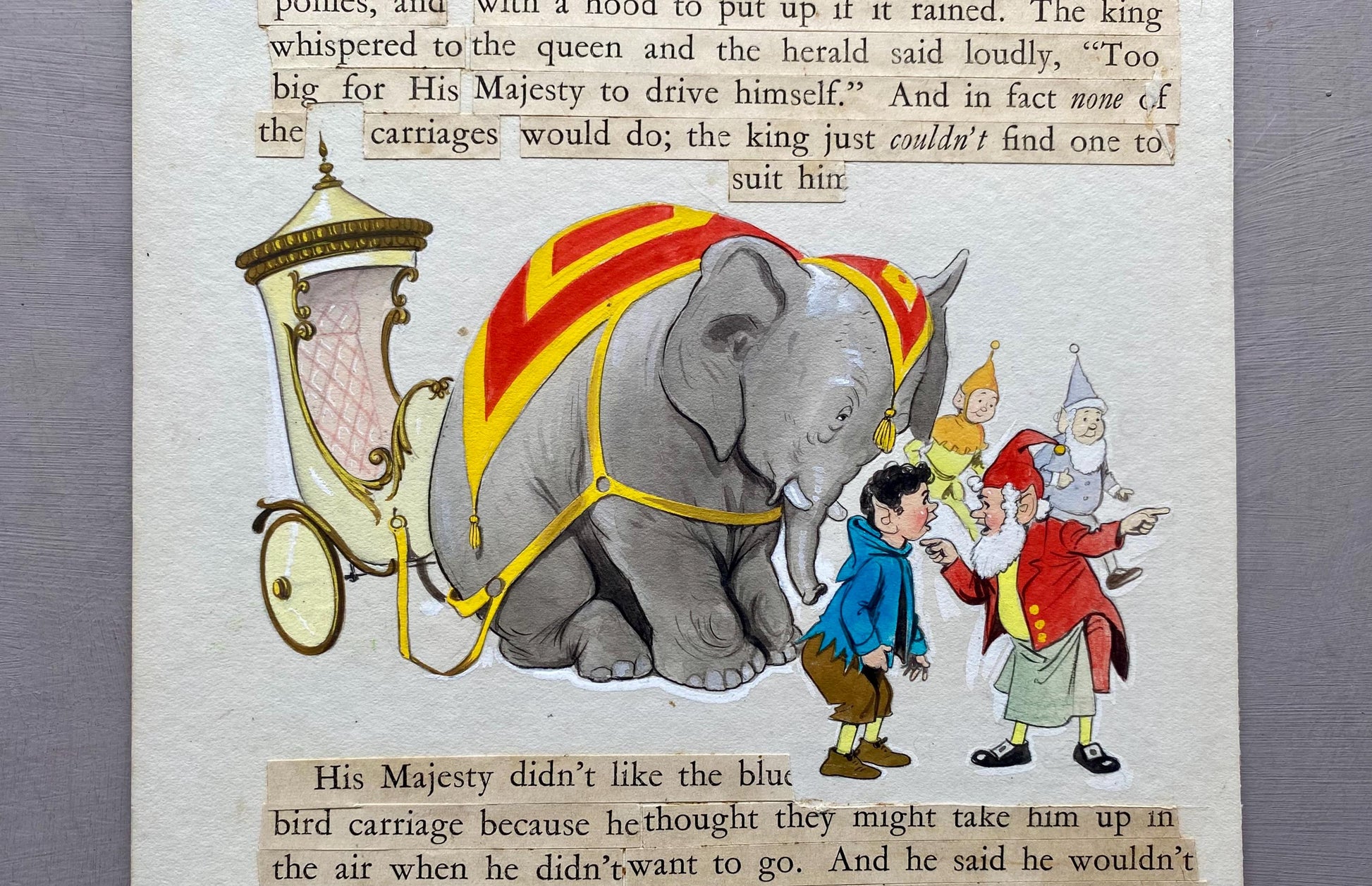 The Magic Aeroplane. 5 Original Watercolour Illustrations From The 1950’s. With Text. Size: 23.5 x 19 cms.