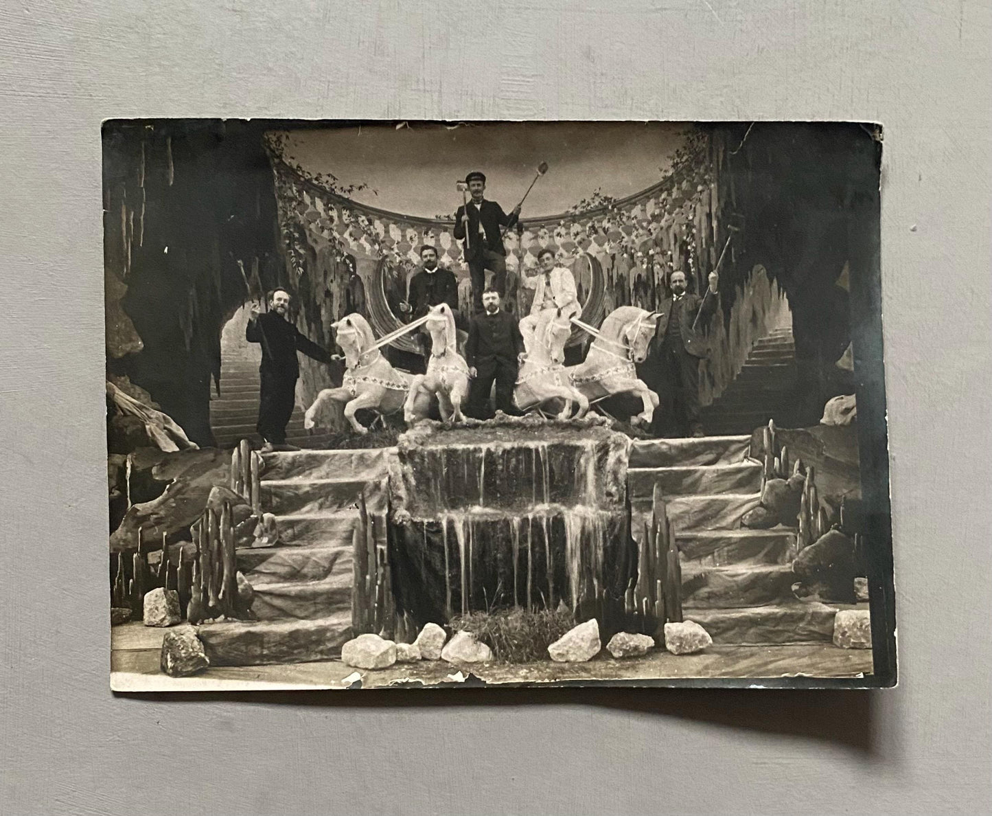2 Antique Photographs of Set Painters For Bailey et Jambon Theatre Set Design, Paris. Dated 1913. Size: 13 x 17.5 cms.