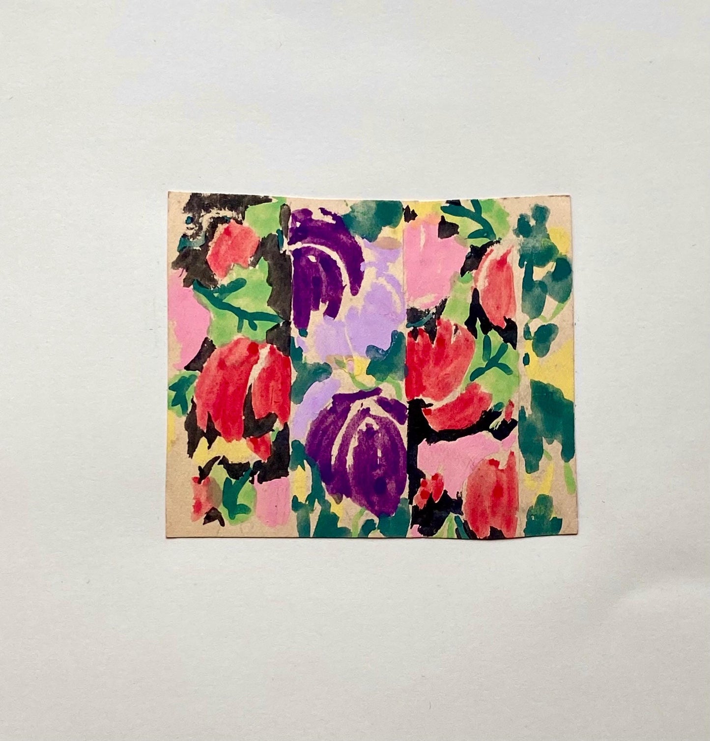 An Original Antique French Textile Design. Floral. Hand Drawn and Painted. 1930s. Size: 5.6 x 6.7 cms.