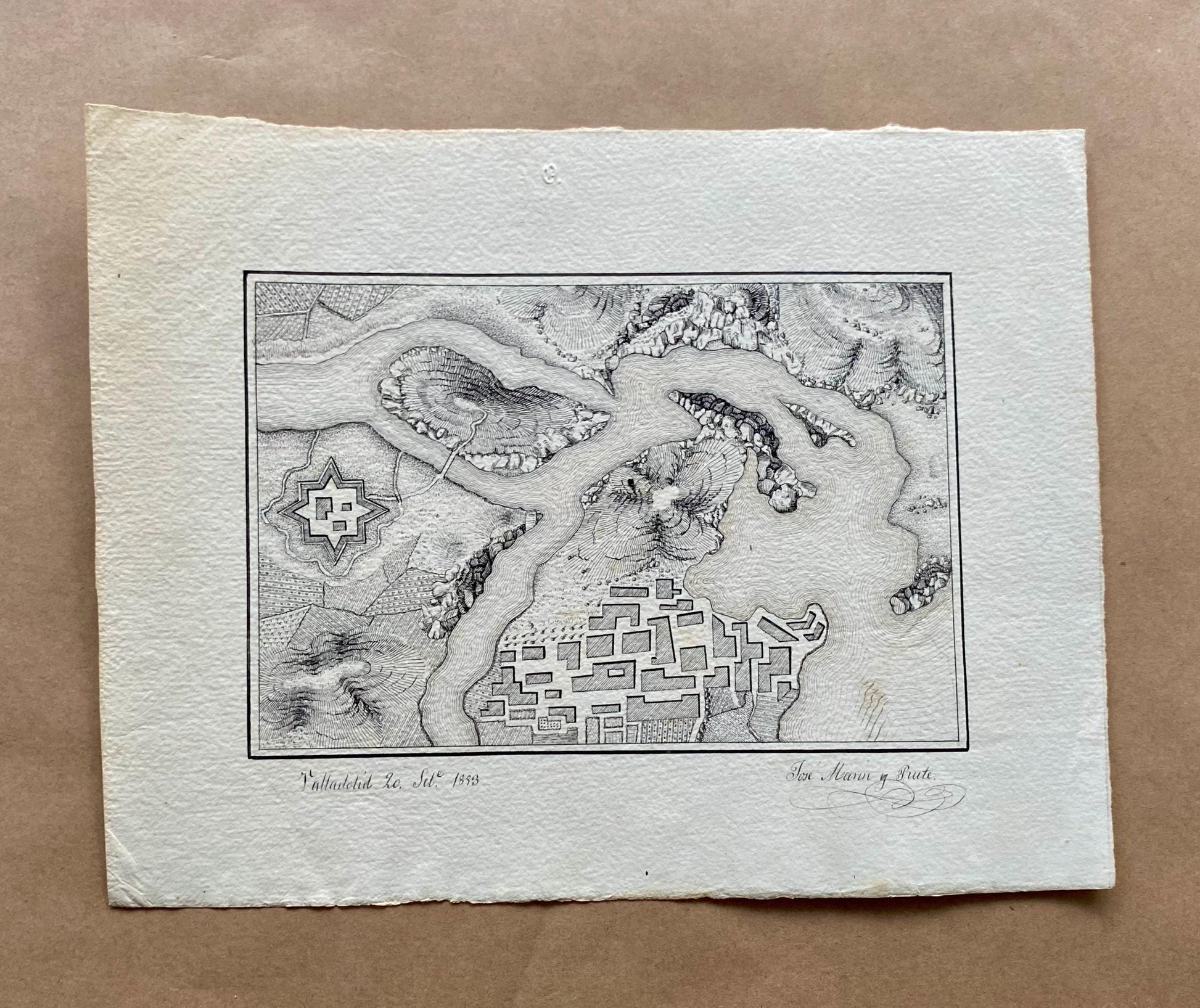Topografia. 11 Hand Drawn Maps. Valladolid, Spain and Rio Pisuerga. Signed Jose Marin de Rute and M. Alvarez. Dated 1855. Size: 50 x 34 cms.
