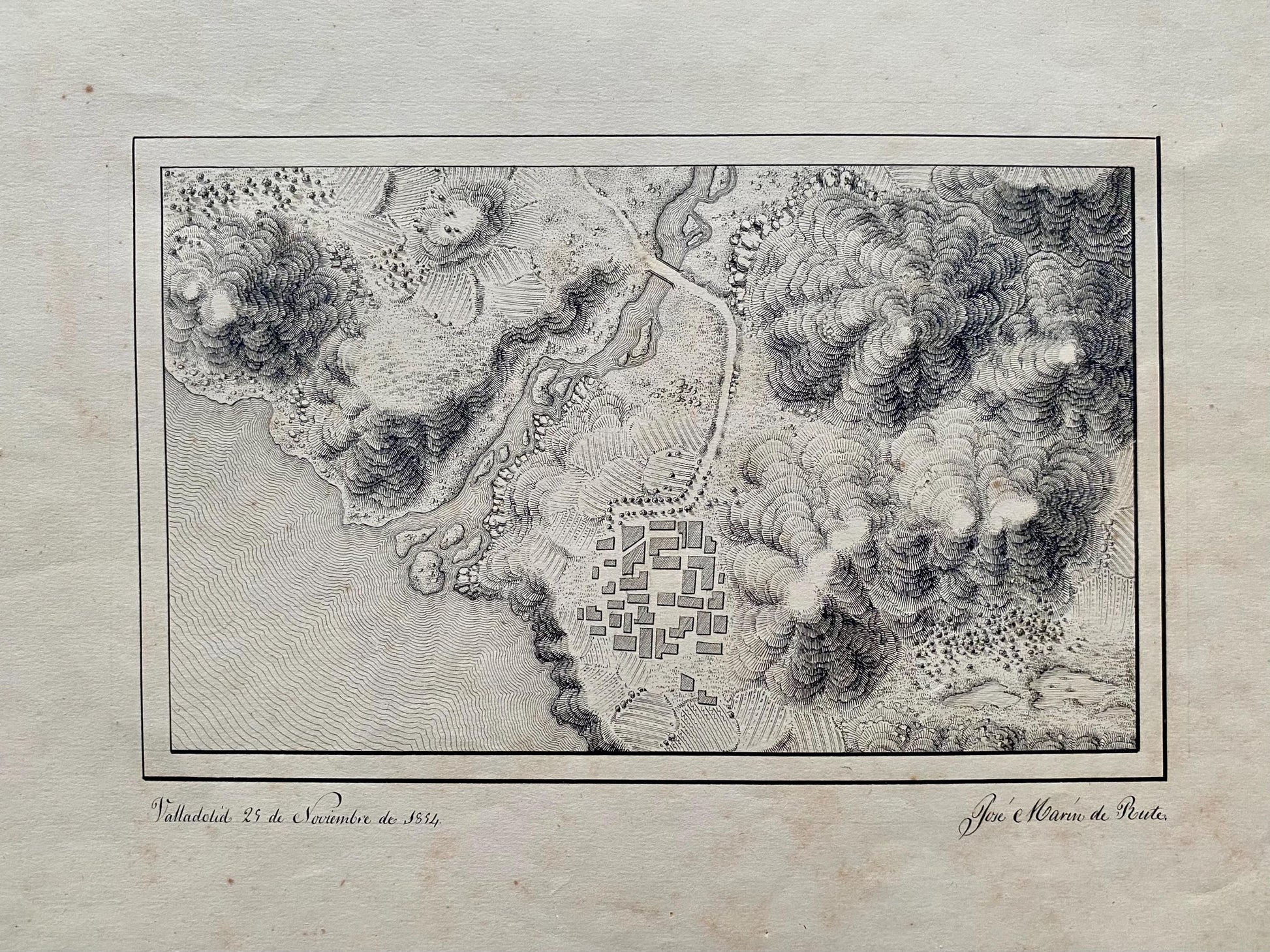 Topografia. 11 Hand Drawn Maps. Valladolid, Spain and Rio Pisuerga. Signed Jose Marin de Rute and M. Alvarez. Dated 1855. Size: 50 x 34 cms.