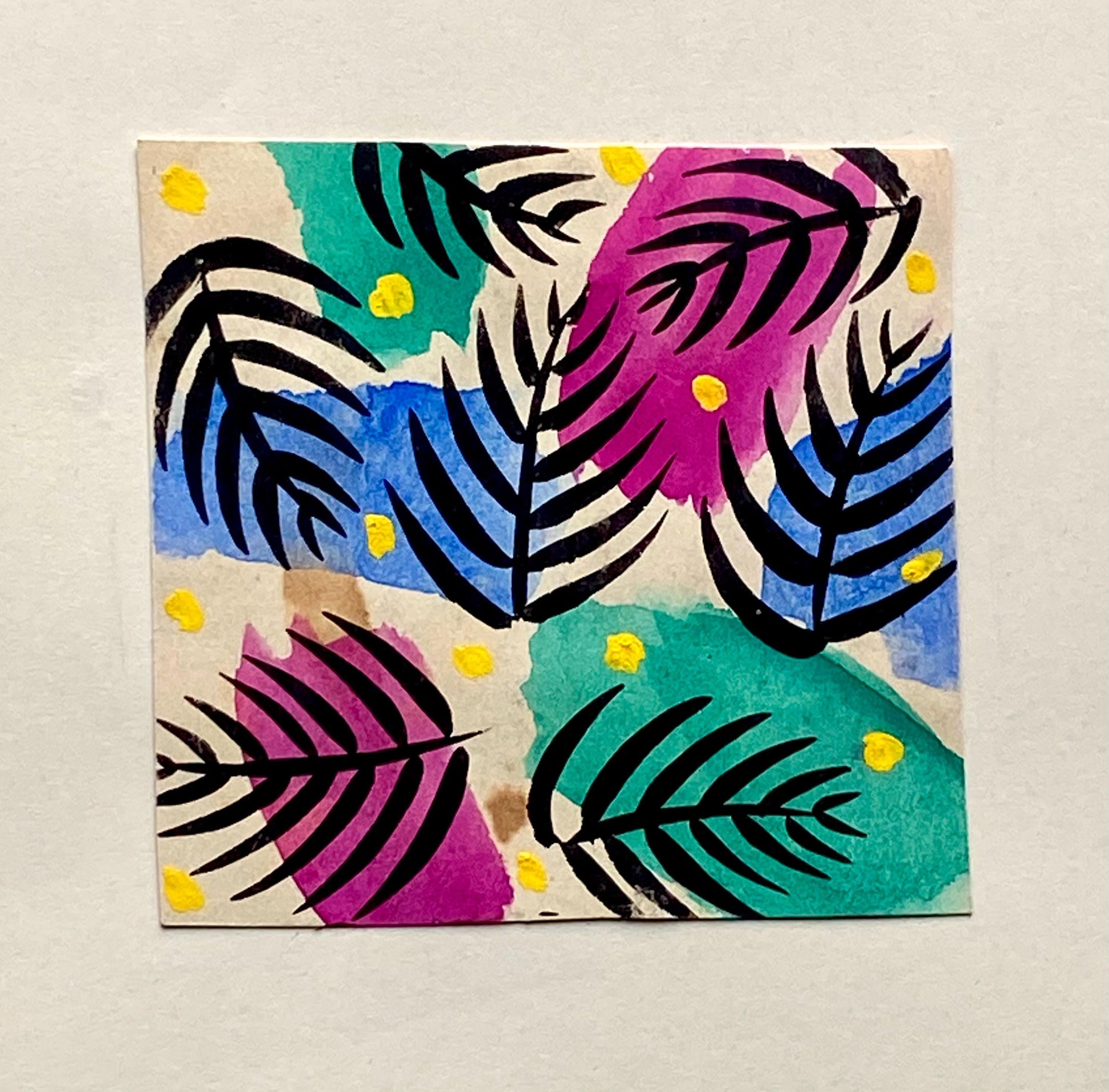 An Original Antique French Textile Design. Abstract Floral. Hand Drawn and Painted. Watercolour. 1930s. Size: 6.3 x 6.5 cms.