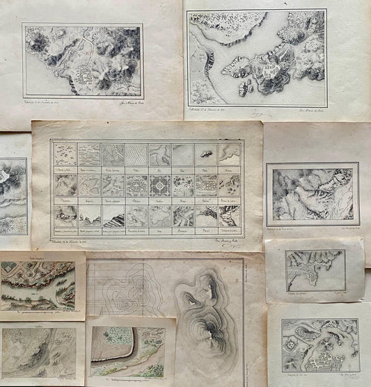 Topografia. 11 Hand Drawn Maps. Valladolid, Spain and Rio Pisuerga. Signed Jose Marin de Rute and M. Alvarez. Dated 1855. Size: 50 x 34 cms.