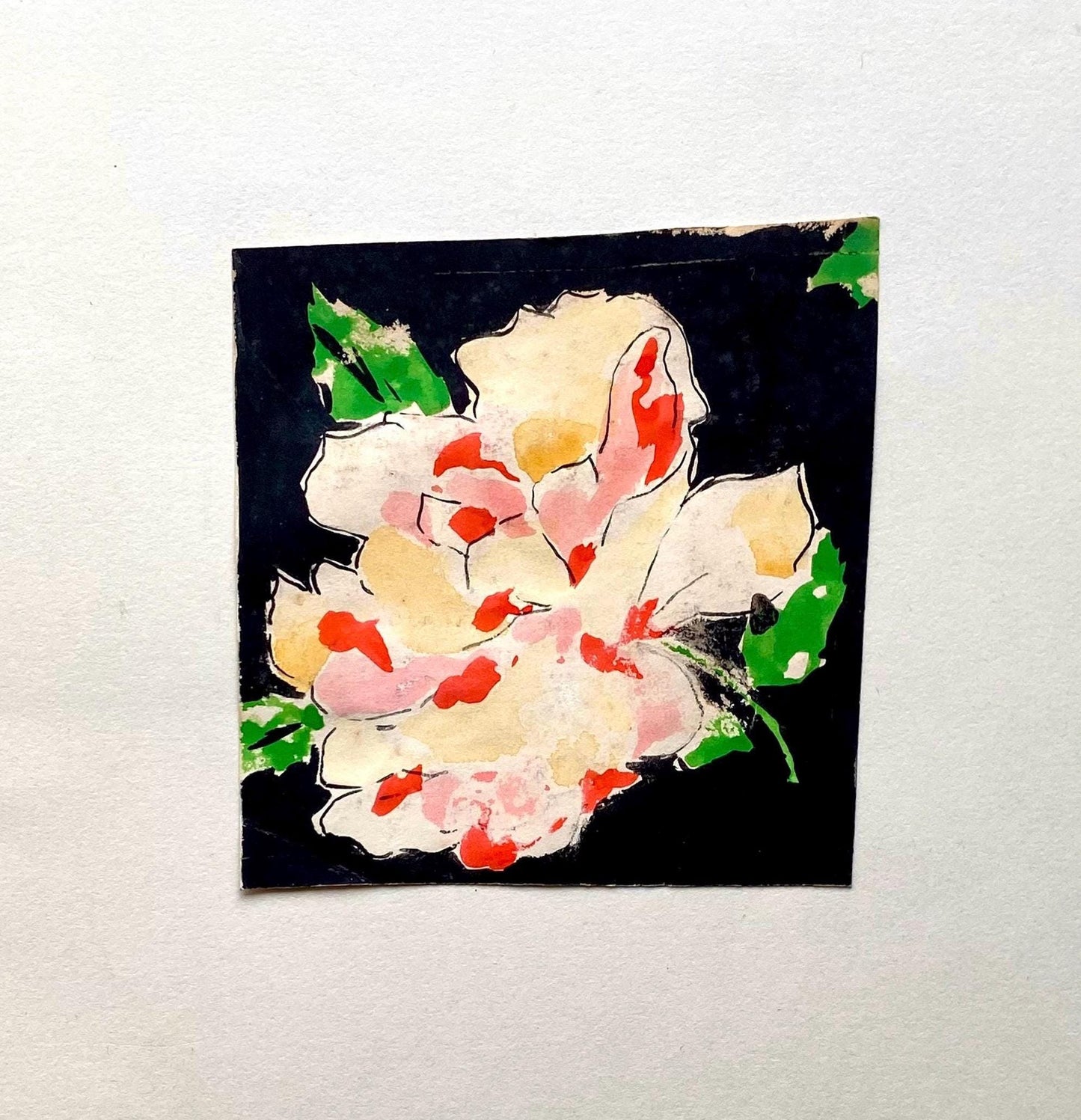 An Original Antique French Textile Design. Floral. Hand Drawn and Painted. 1930s. Size: 8.7 x 8.3 cms.