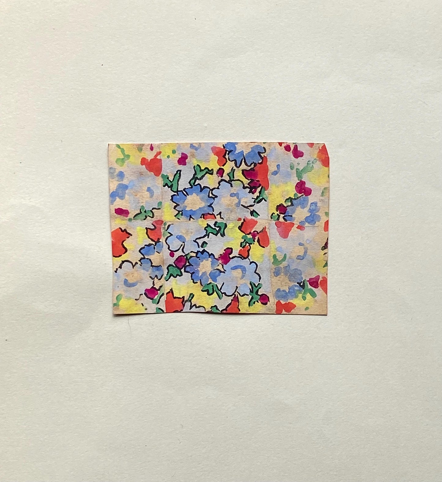 An Original Antique French Textile Design. Floral. Hand Drawn and Painted. 1930s. Size: 6.2 x 7.7 cms.