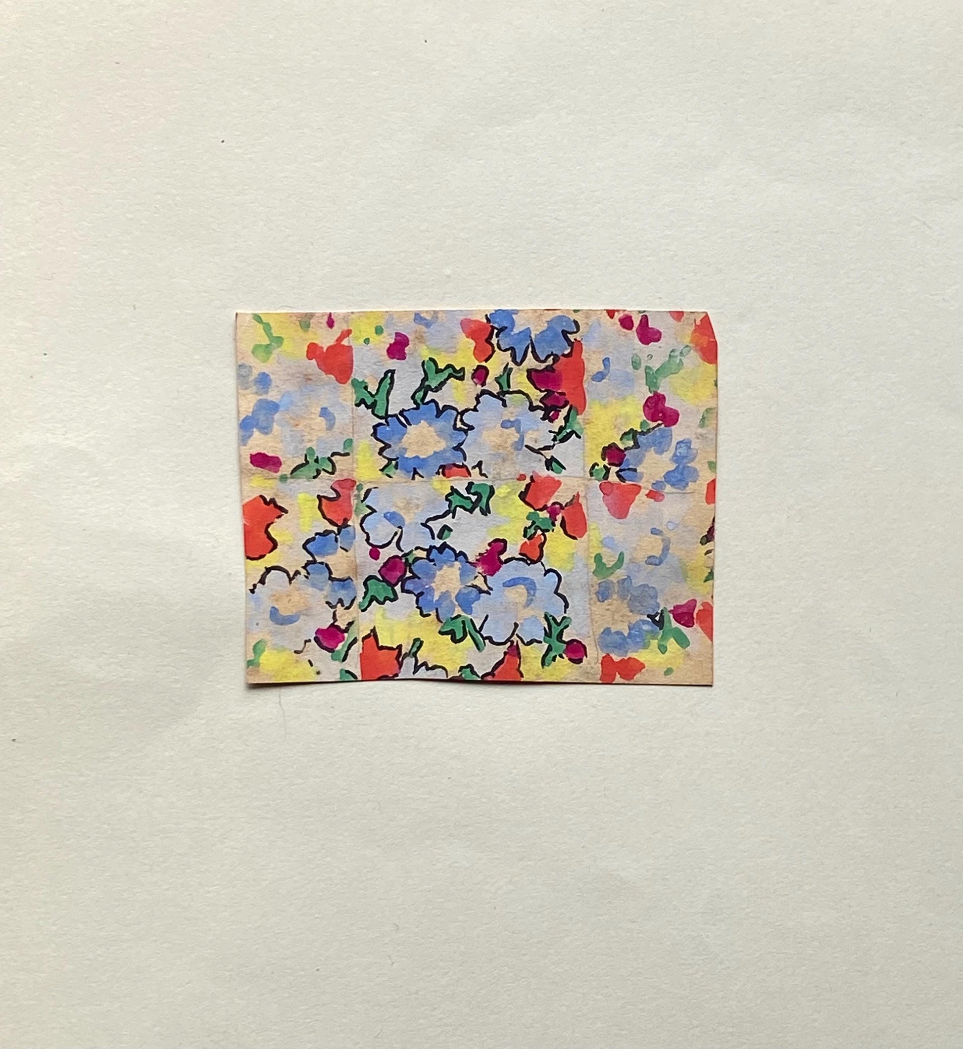 An Original Antique French Textile Design. Floral. Hand Drawn and Painted. 1930s. Size: 6.2 x 7.7 cms.