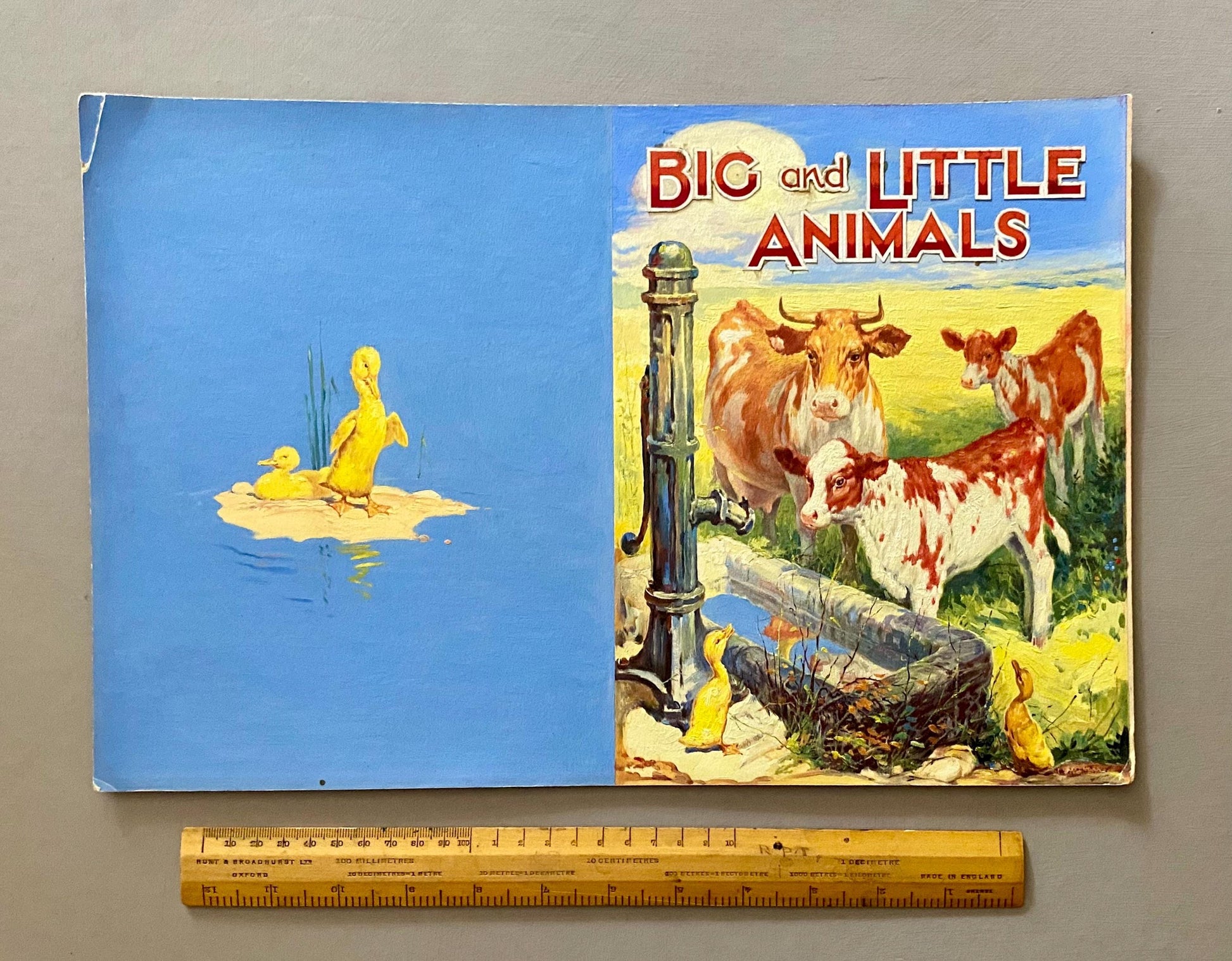 Big and Little Animals. An Original Illustration For The Cover of A Children's Book. With Accompanying Book. Medium: Gouache. Circa 1950.