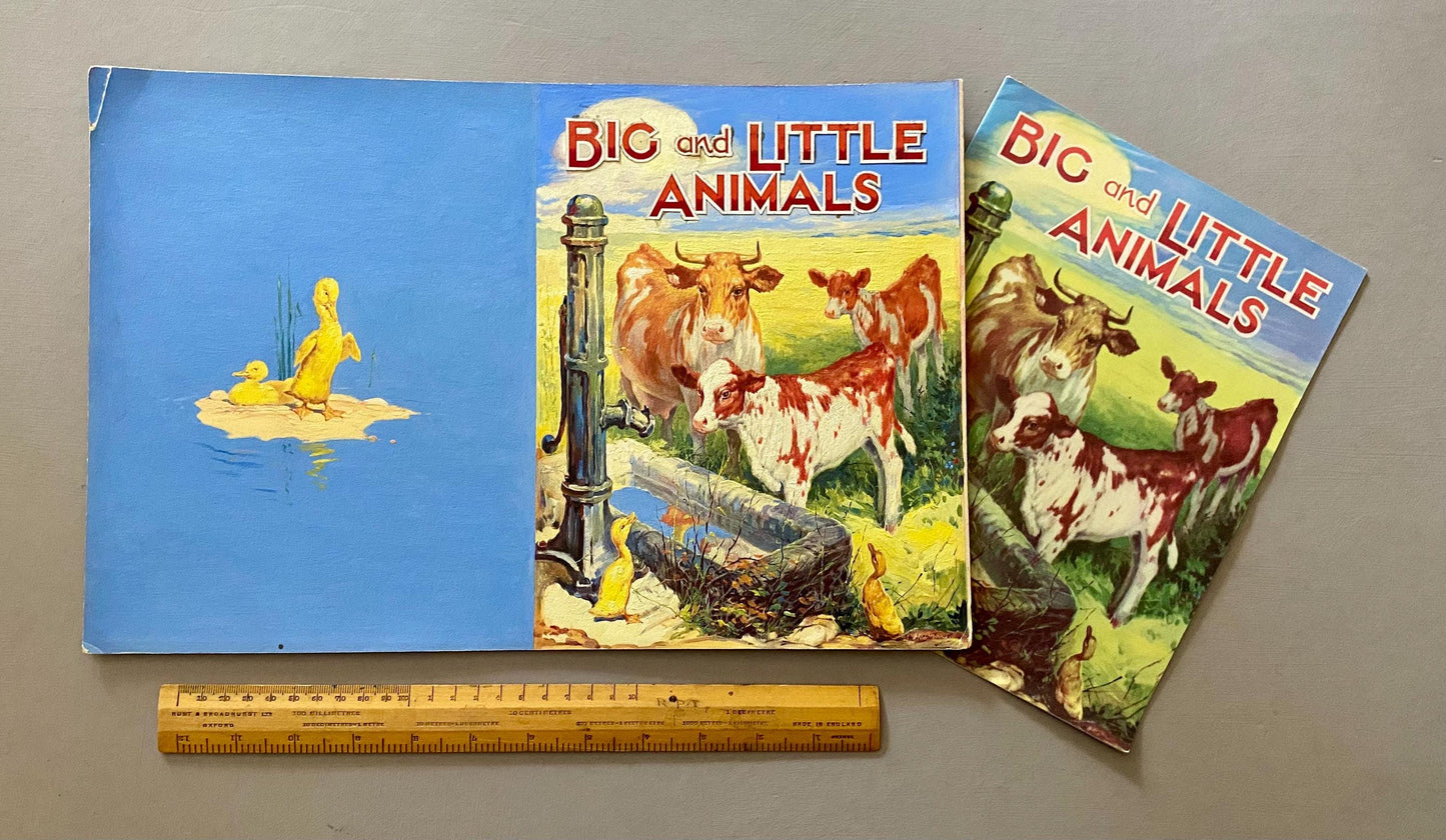 Big and Little Animals. An Original Illustration For The Cover of A Children's Book. With Accompanying Book. Medium: Gouache. Circa 1950.