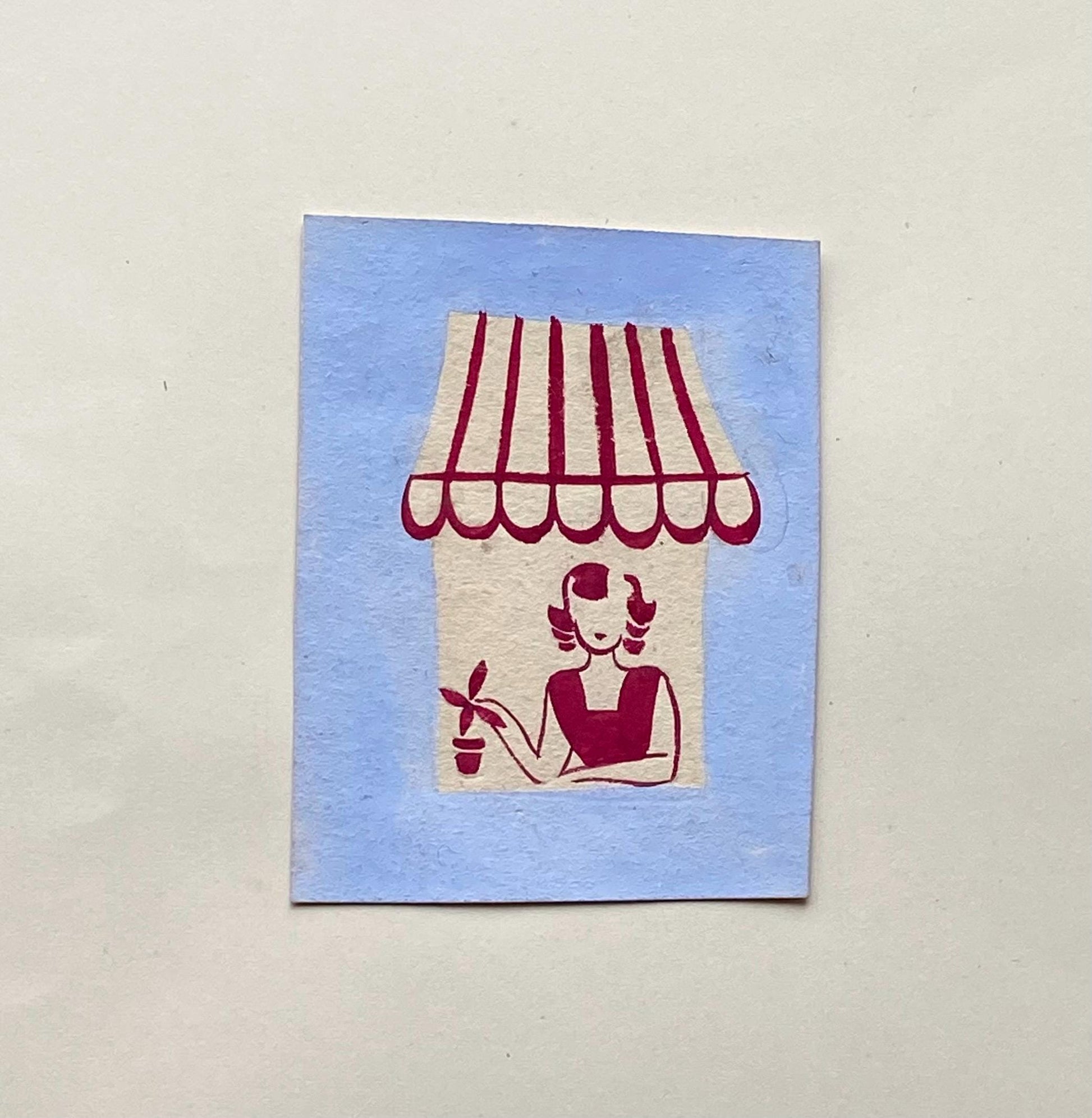 An Original Vintage French Artwork. Hand Drawn and Painted. 1940s. Size: 6.8 x 5.3 cms.
