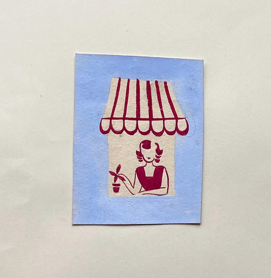 An Original Vintage French Artwork. Hand Drawn and Painted. 1940s. Size: 6.8 x 5.3 cms.