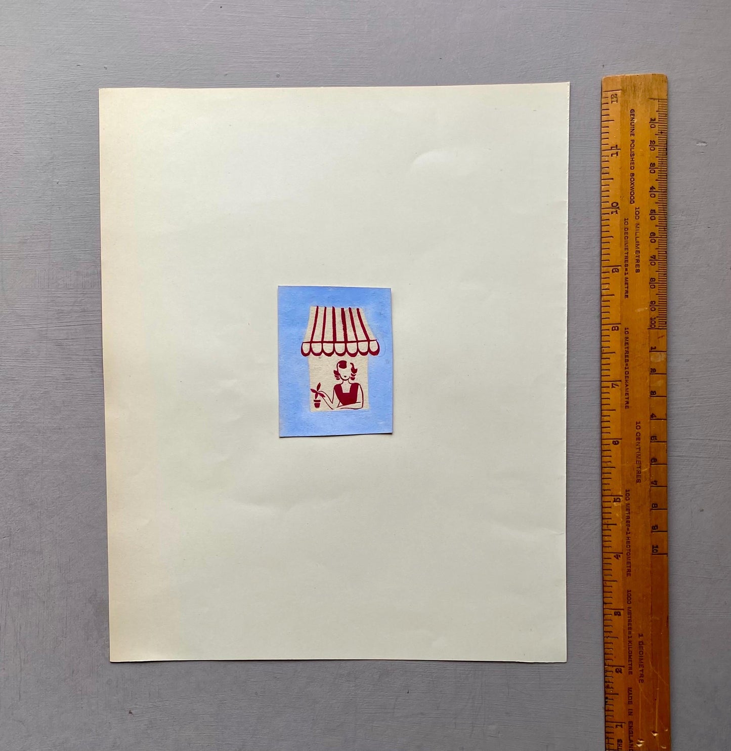 An Original Vintage French Artwork. Hand Drawn and Painted. 1940s. Size: 6.8 x 5.3 cms.