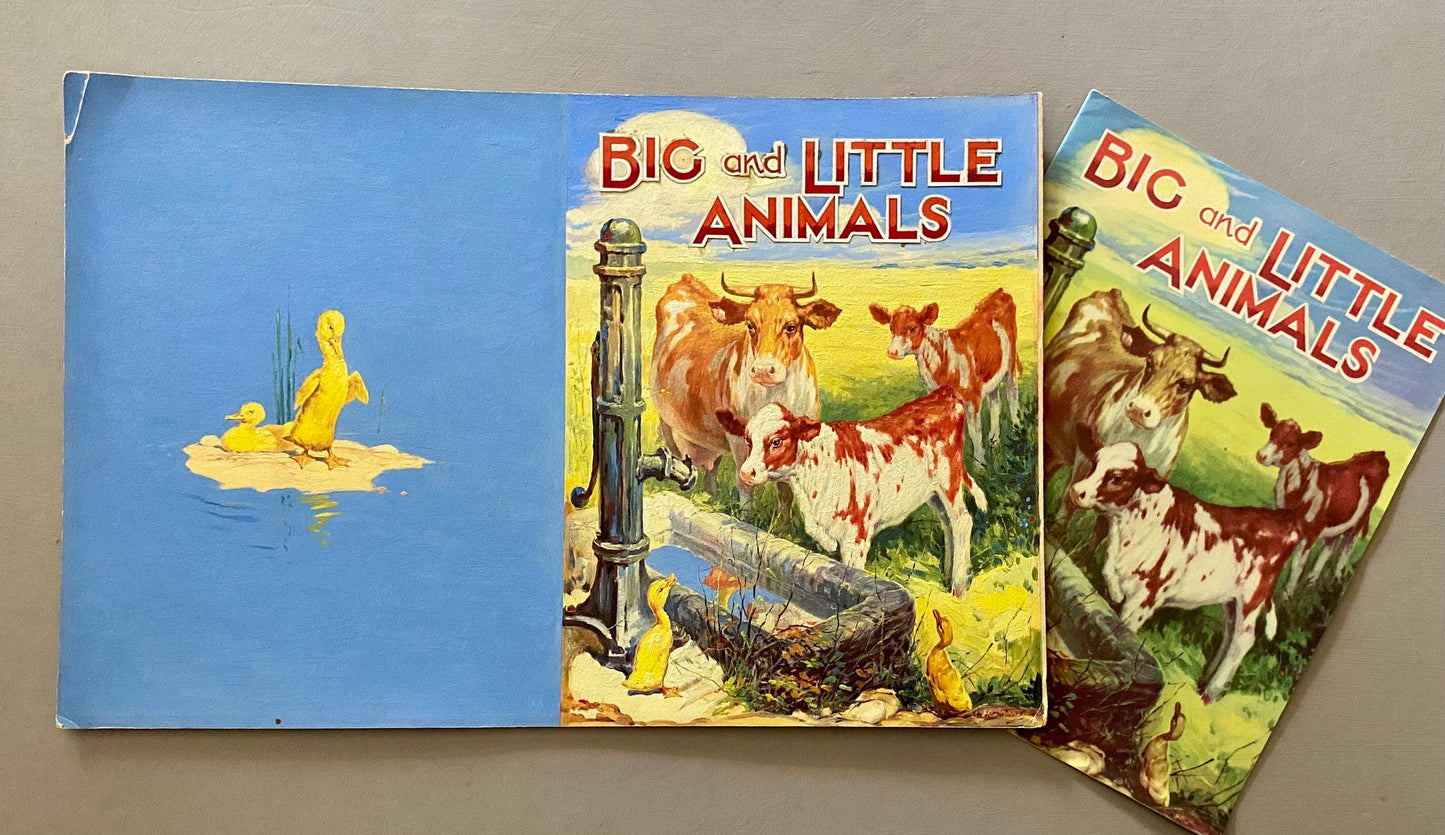 Big and Little Animals. An Original Illustration For The Cover of A Children's Book. With Accompanying Book. Medium: Gouache. Circa 1950.