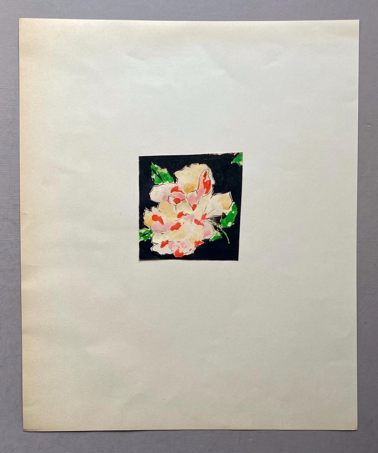 An Original Antique French Textile Design. Floral. Hand Drawn and Painted. 1930s. Size: 8.7 x 8.3 cms.