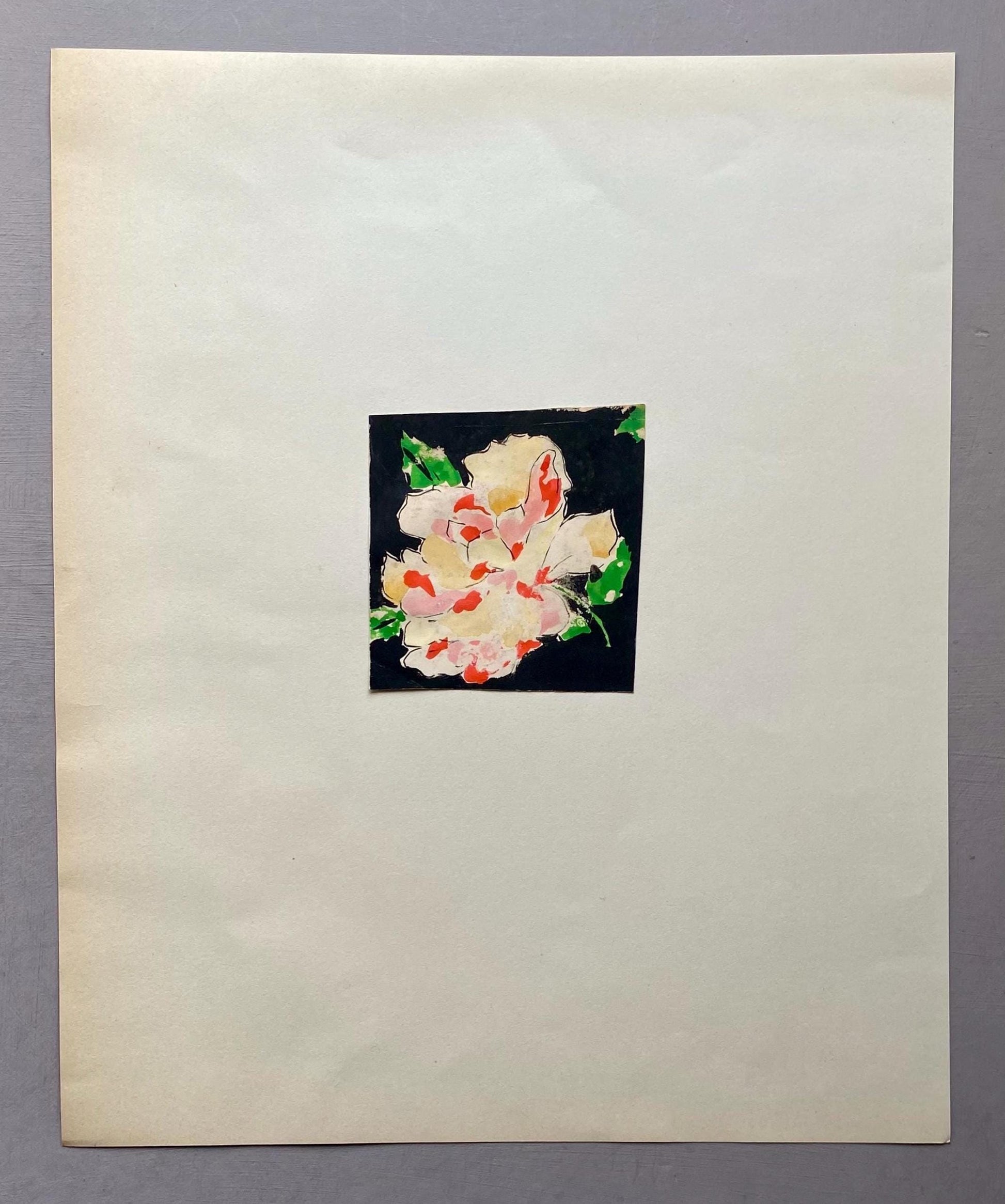 An Original Antique French Textile Design. Floral. Hand Drawn and Painted. 1930s. Size: 8.7 x 8.3 cms.