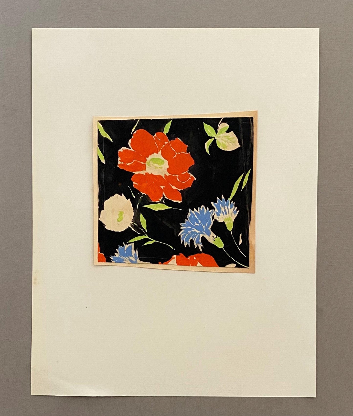 An Original Antique French Textile Design. Floral. Hand Drawn and Painted. Watercolour. 1930s. Size: 10.5 x 11 cms.
