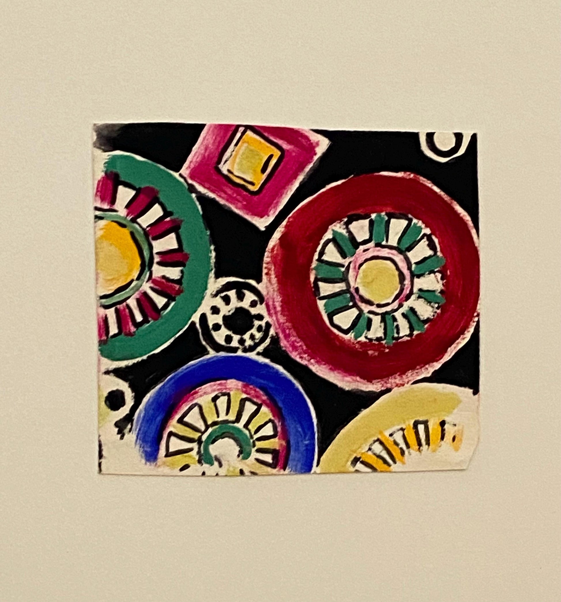 An Original Vintage French Textile Design. Abstract. Hand Drawn and Painted. Watercolour. 1930s. Size: 7.7 x 8.5 cms.