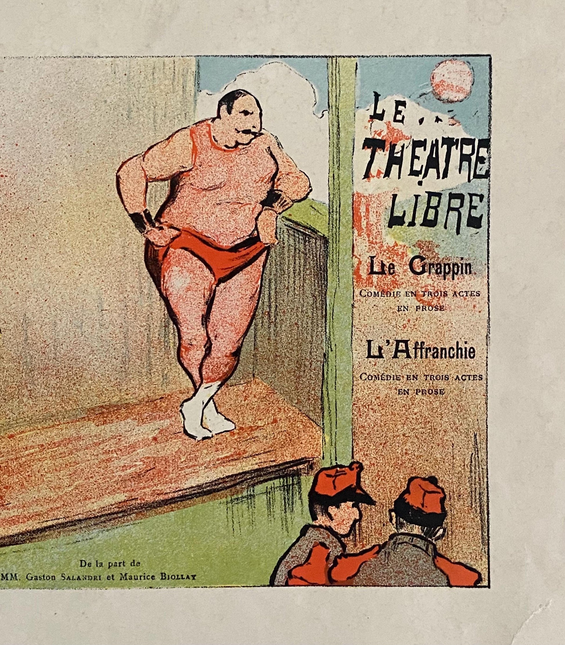 An Original Coloured Lithograph by Henri- Gabriel Ibels Advertising A Performance at The Theatre Libre, Paris. Circa 1890s. 15 x 20 cms.