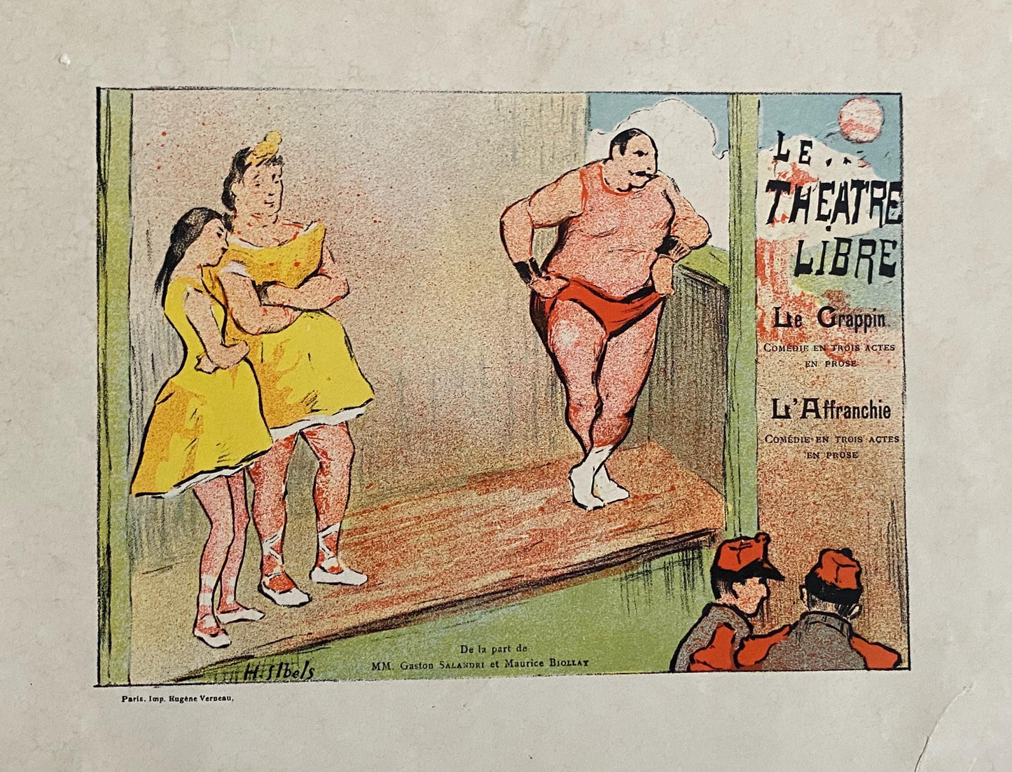 An Original Coloured Lithograph by Henri- Gabriel Ibels Advertising A Performance at The Theatre Libre, Paris. Circa 1890s. 15 x 20 cms.