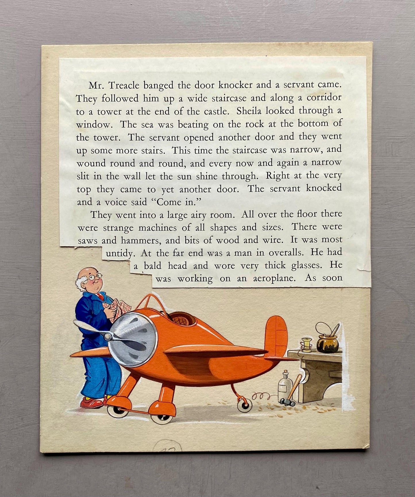 The Magic Aeroplane. 5 Original Watercolour Illustrations From The 1950’s. With Text. Size: 23.5 x 19 cms.