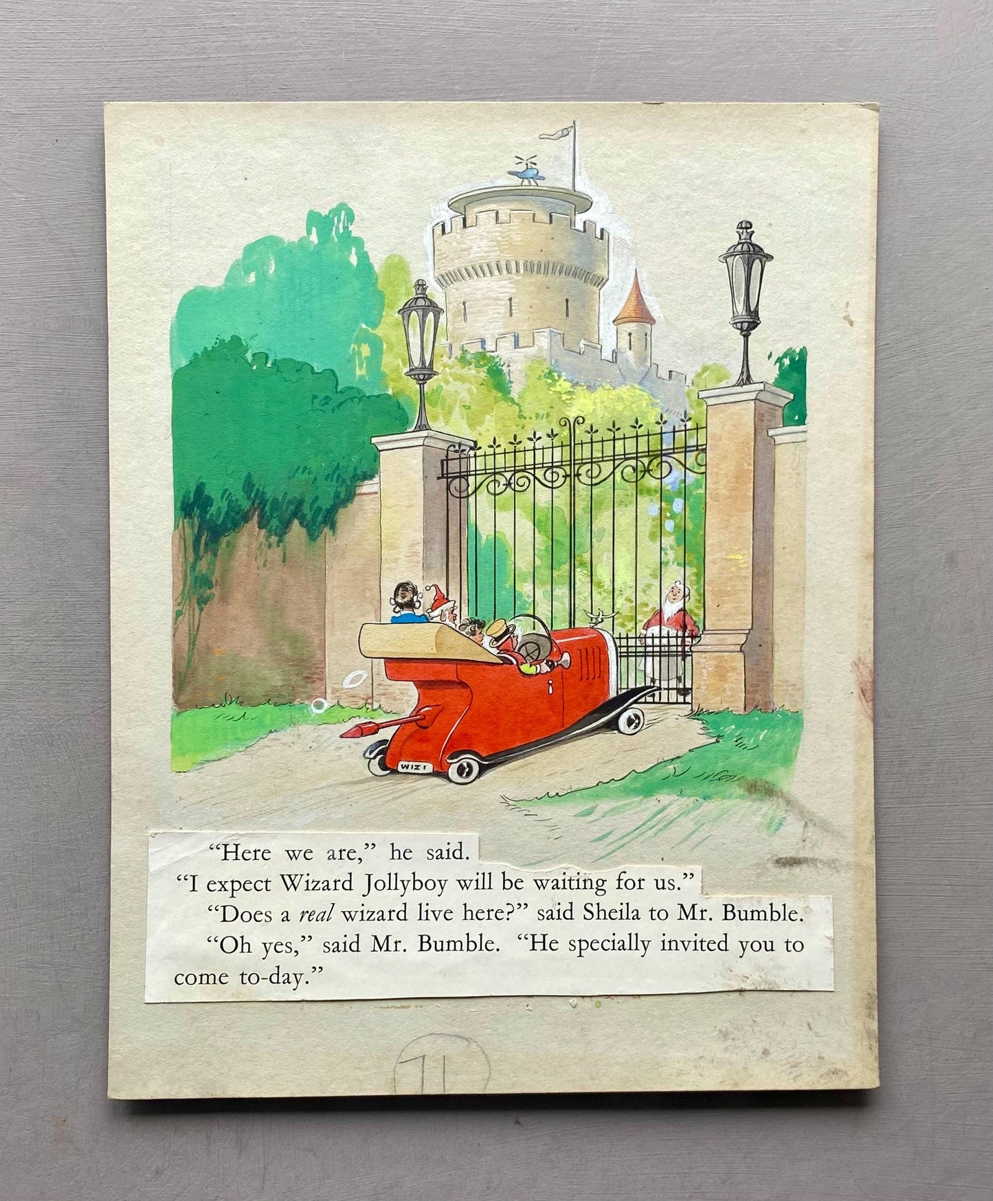 The Magic Aeroplane. 5 Original Watercolour Illustrations From The 1950’s. With Text. Size: 23.5 x 19 cms.