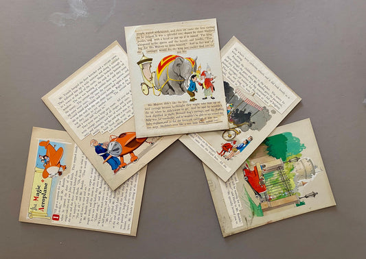 The Magic Aeroplane. 5 Original Watercolour Illustrations From The 1950’s. With Text. Size: 23.5 x 19 cms.