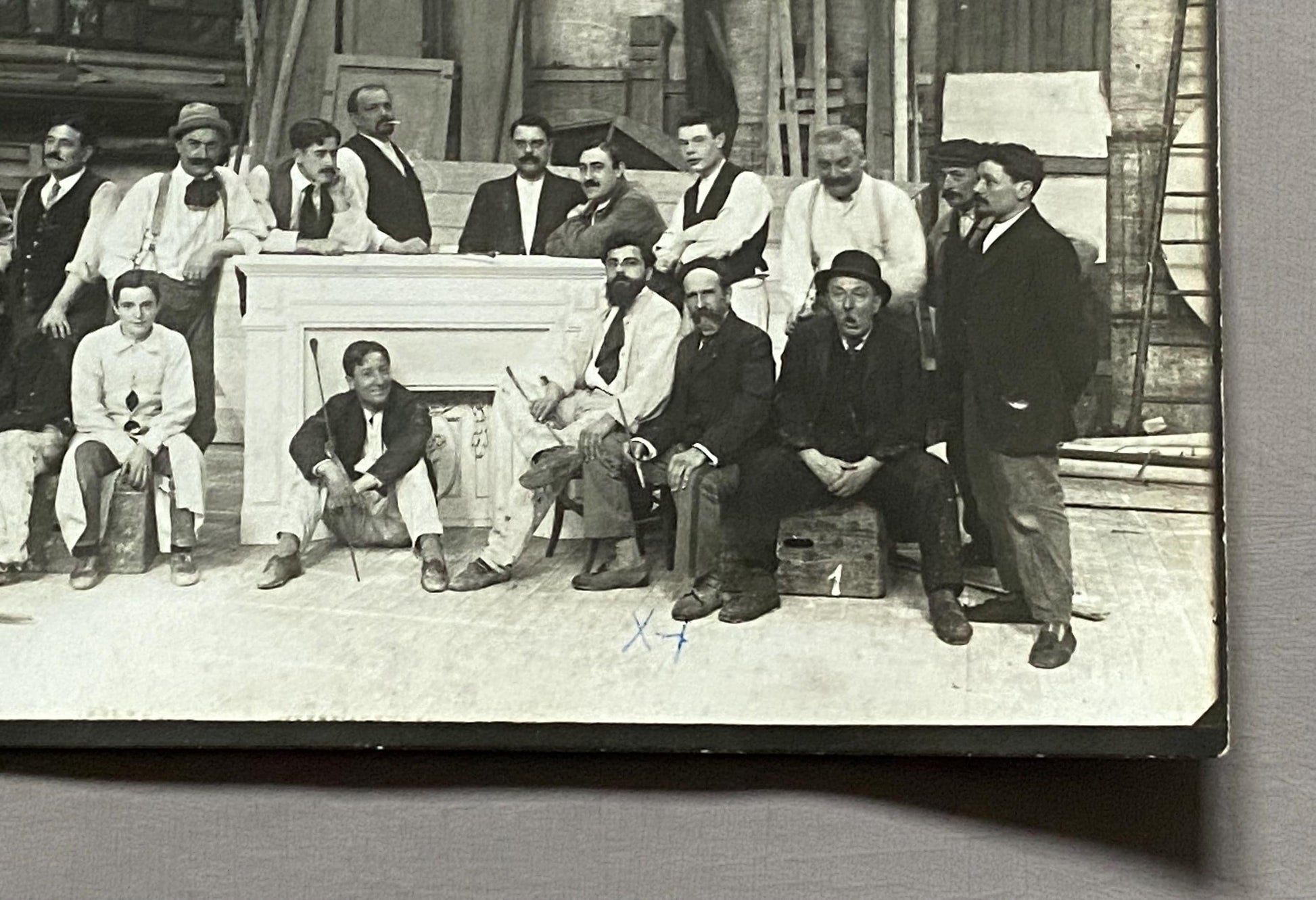 2 Antique Photographs of Set Painters For Bailey et Jambon Theatre Set Design, Paris. Dated 1913. Size: 13 x 17.5 cms.