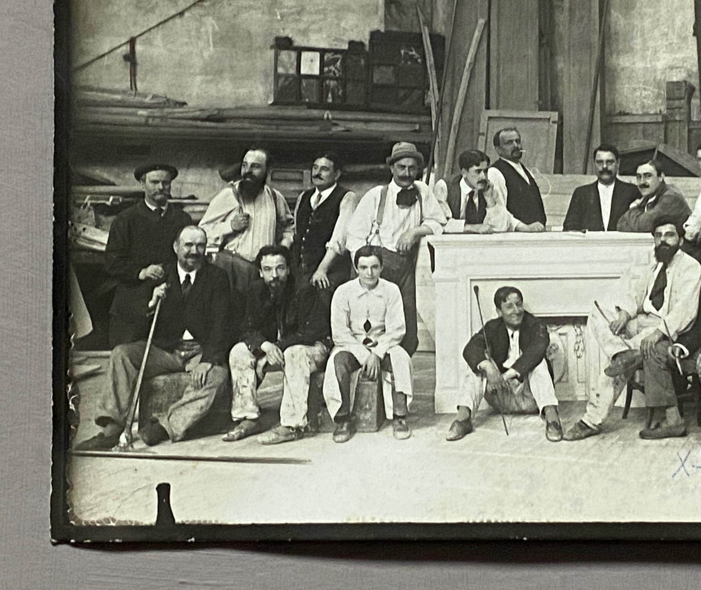 2 Antique Photographs of Set Painters For Bailey et Jambon Theatre Set Design, Paris. Dated 1913. Size: 13 x 17.5 cms.
