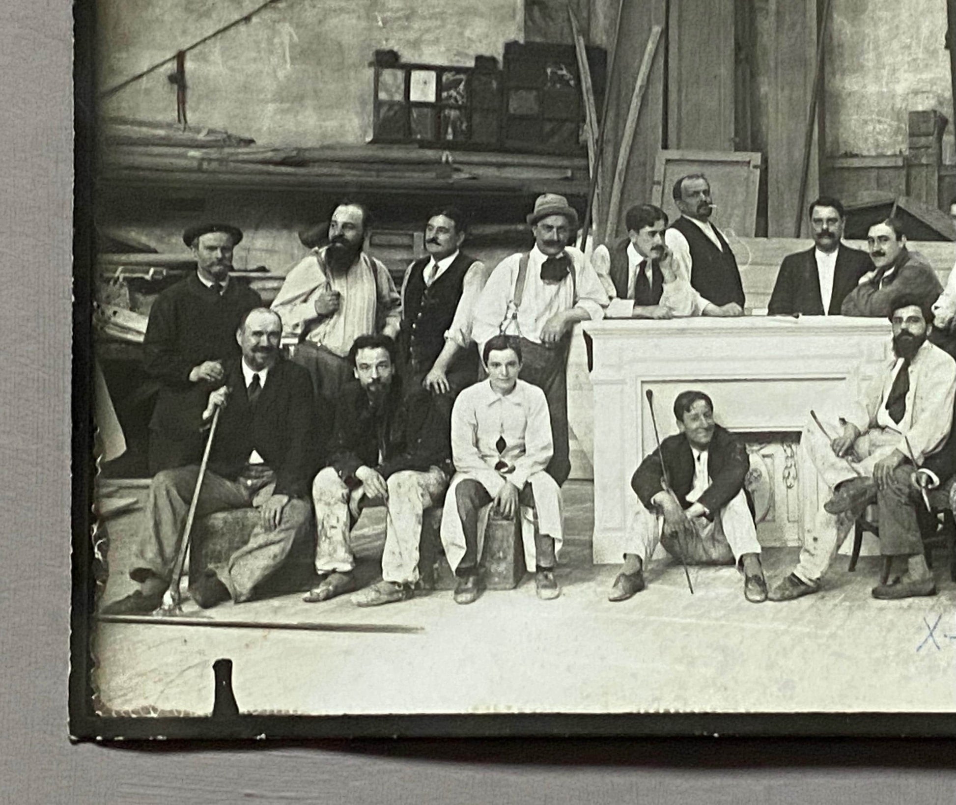2 Antique Photographs of Set Painters For Bailey et Jambon Theatre Set Design, Paris. Dated 1913. Size: 13 x 17.5 cms.