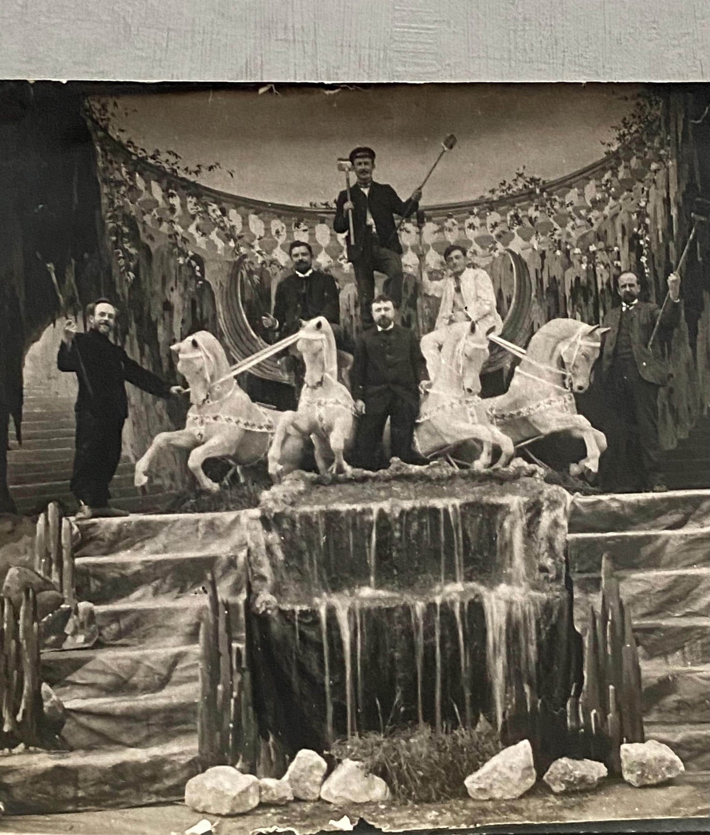 2 Antique Photographs of Set Painters For Bailey et Jambon Theatre Set Design, Paris. Dated 1913. Size: 13 x 17.5 cms.